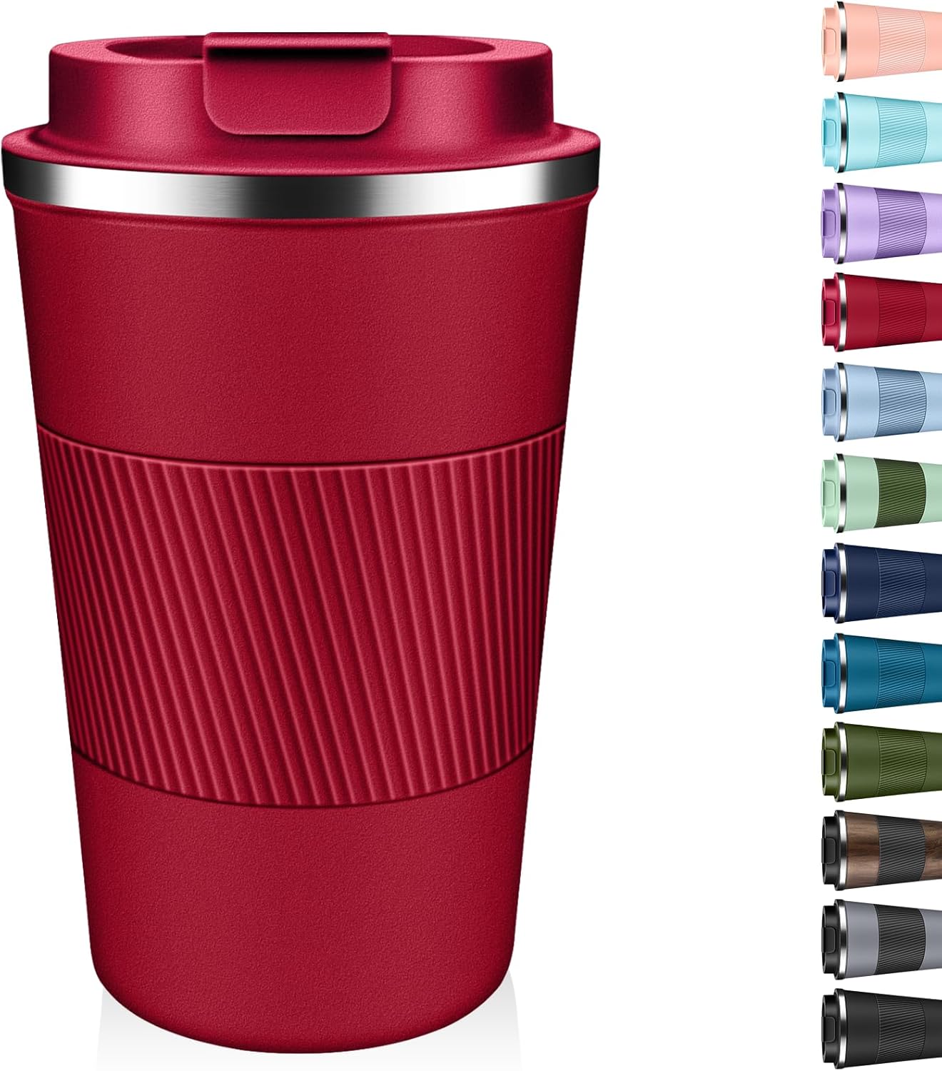 Insulated Coffee Tumbler 12 oz, Stainless Steel Coffee Mug with Lids, Travel Coffee Mug Leak Proof, Double Wall Vacuum Insulated Reusable Iced Coffee Cup, Keep Drinks Hot and Cold (Red, 17 Ounces)