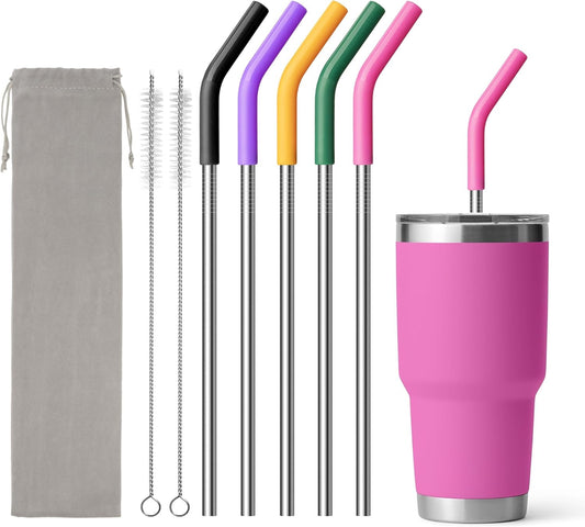 30 oz Straw for YETI Tumbler, Metal Straight Straws Reusable with Silicone Tip for BJPKPK, RTIC, WETOWETO, Beast 30 oz Tumbler, Cleaning Brush, 1 Portable Bag