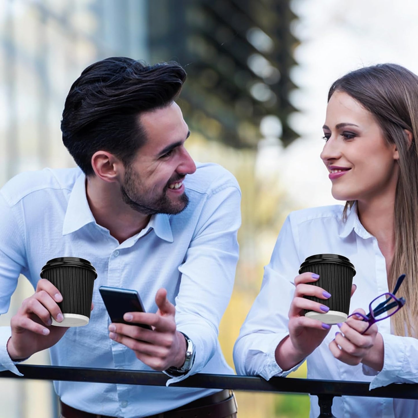 100 4oz Disposable Espresso Cups with Lids Ripple Corrugated Paper Disposable Coffee Cups Cups for Hot Chocolate, Tea, and Cocoa Drinks (Black)