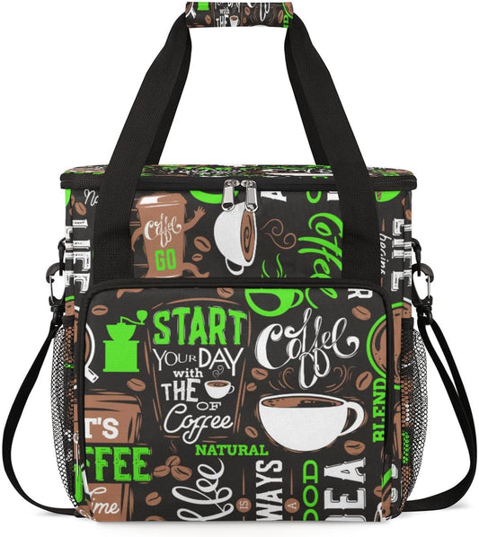 Green Start Your Day Coffee Coffee Maker Carrying Bag, Coffee Machine Travel Storage Bag Compatible with K-Mini or K-Mini Plus, Portable Single Serve Coffee Brewer Case with Pockets for K-Cup Pods