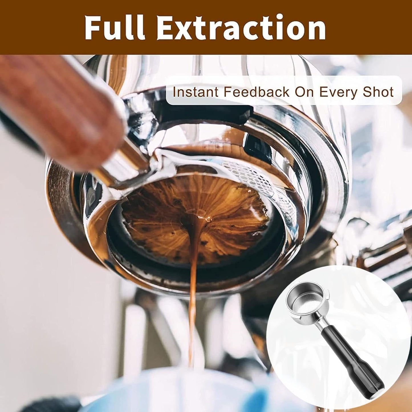 54mm Coffee Bottomless Portafilter, Compatible with Breville Barista Bes 870/878/880/876/840/810/500/450 Replacement Parts Bottomless Portafilter(Pear wood color)