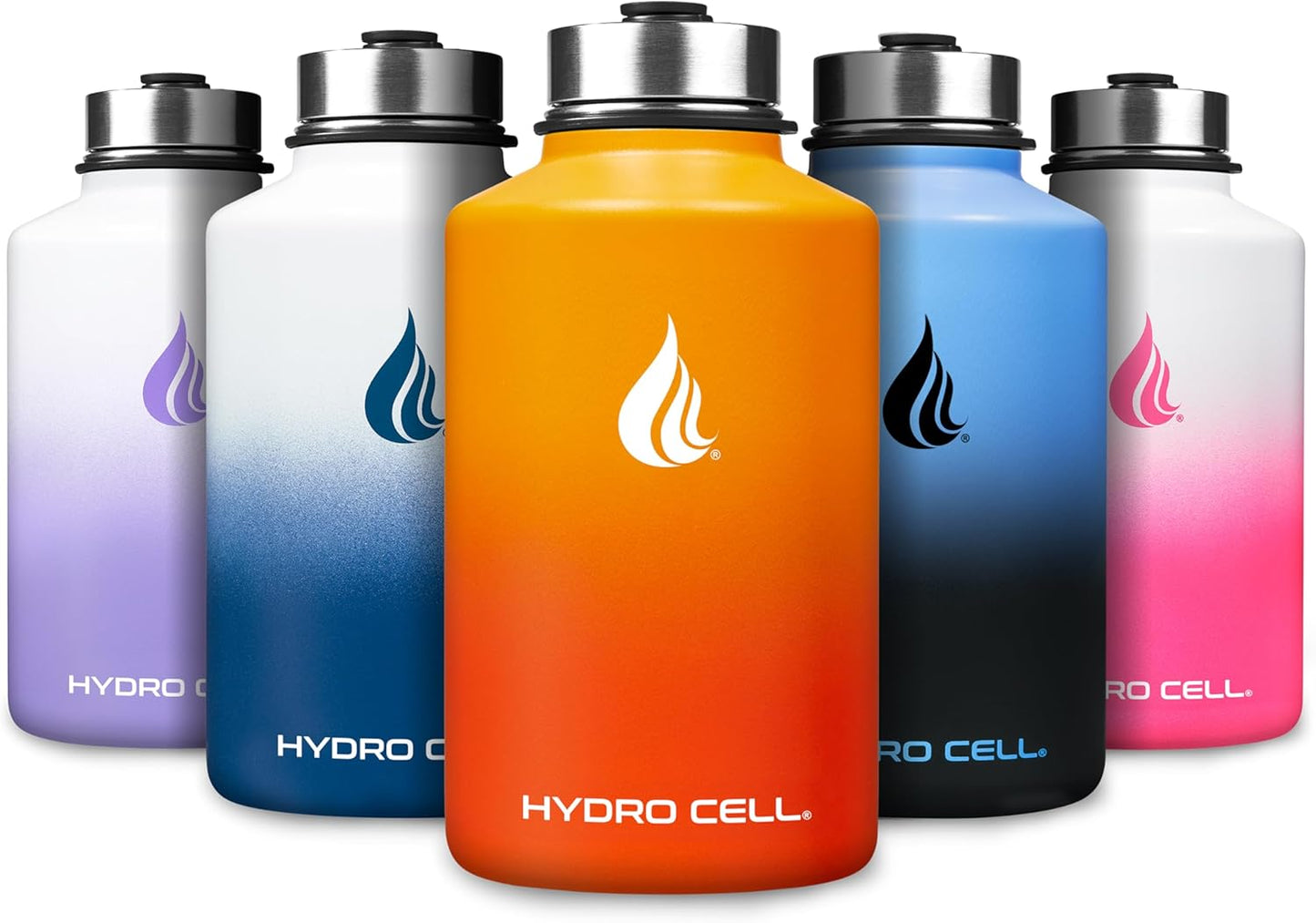 HYDRO CELL Stainless Steel Insulated Water Bottle with Straw - For Cold & Hot Drinks - Metal Vacuum Flask with Screw Cap and Modern Leakproof Sport Thermos for Adults (Red/Orange 64oz)