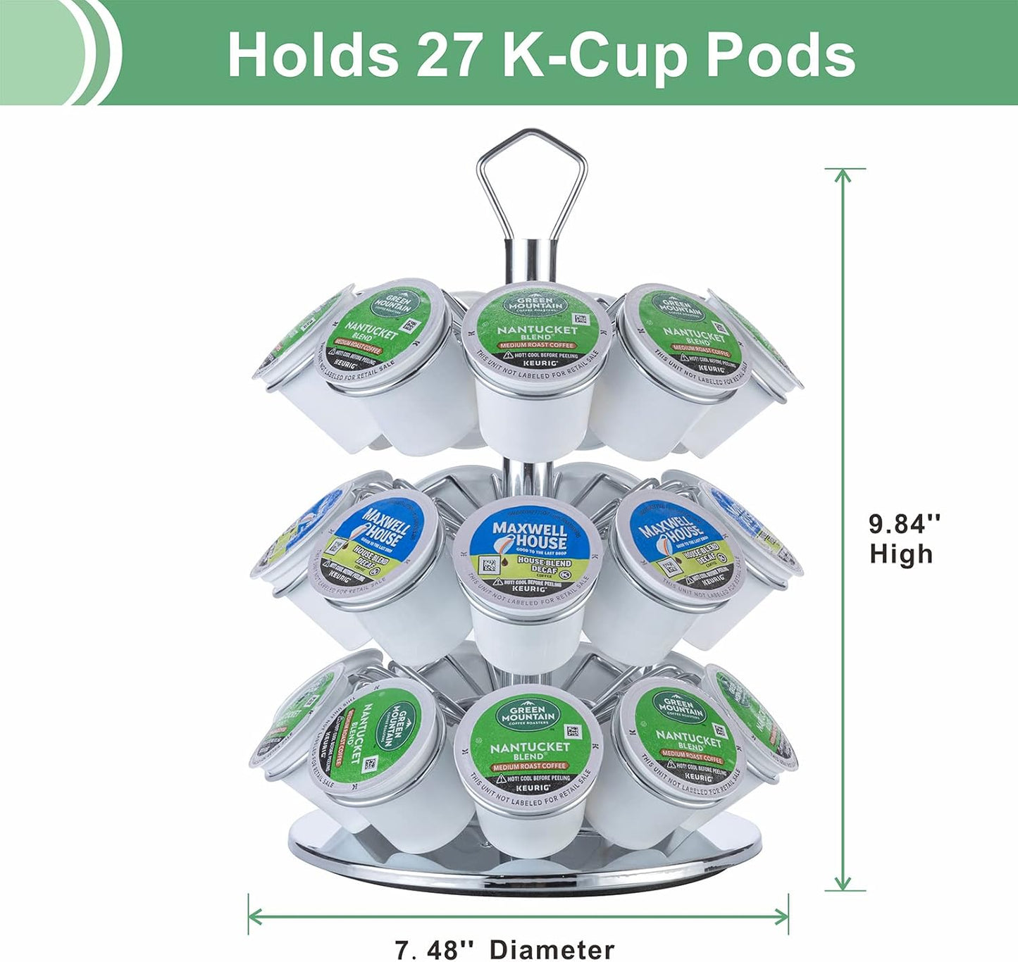 Rice rat K cup Holder Storage Coffee Capsules Pod Holder Carousel 3 Tier Compatible with 27 K-Cup Pods