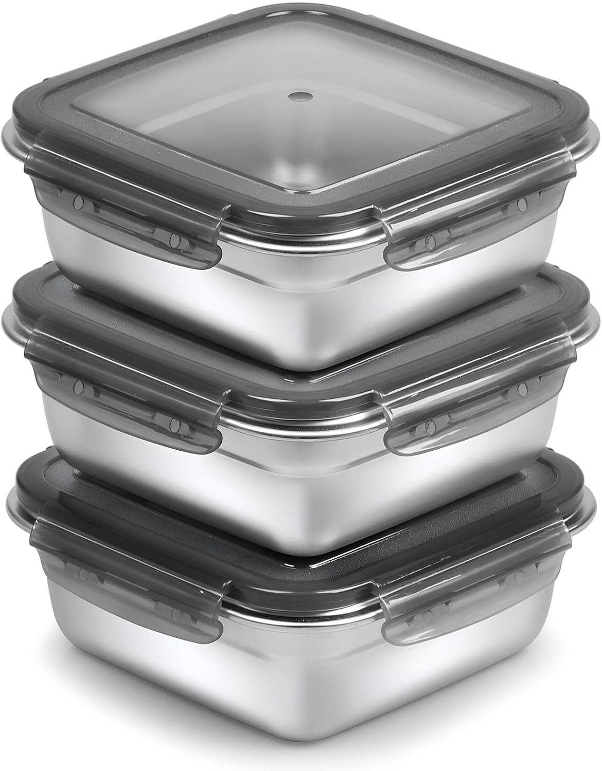 3 Pack Sandwich Containers, 24oz Stainless Steel Sandwich Box with Airtight Lids, Reusable Metal Meal Prep Lunch Boxes, BPA-Free, Dishwasher Safe, Food Storage Containers for Families (Black)