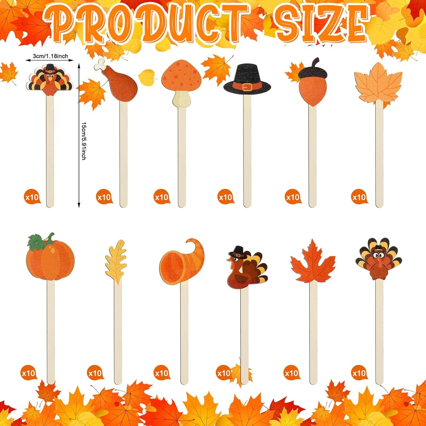 Jinei 120 Pcs Thanksgiving Coffee Stirrers Stir Sticks Natural Wooden Stir Sticks Disposable Drink Stirrers for Stirring Hot Chocolate Milkshake Restaurant Home Office