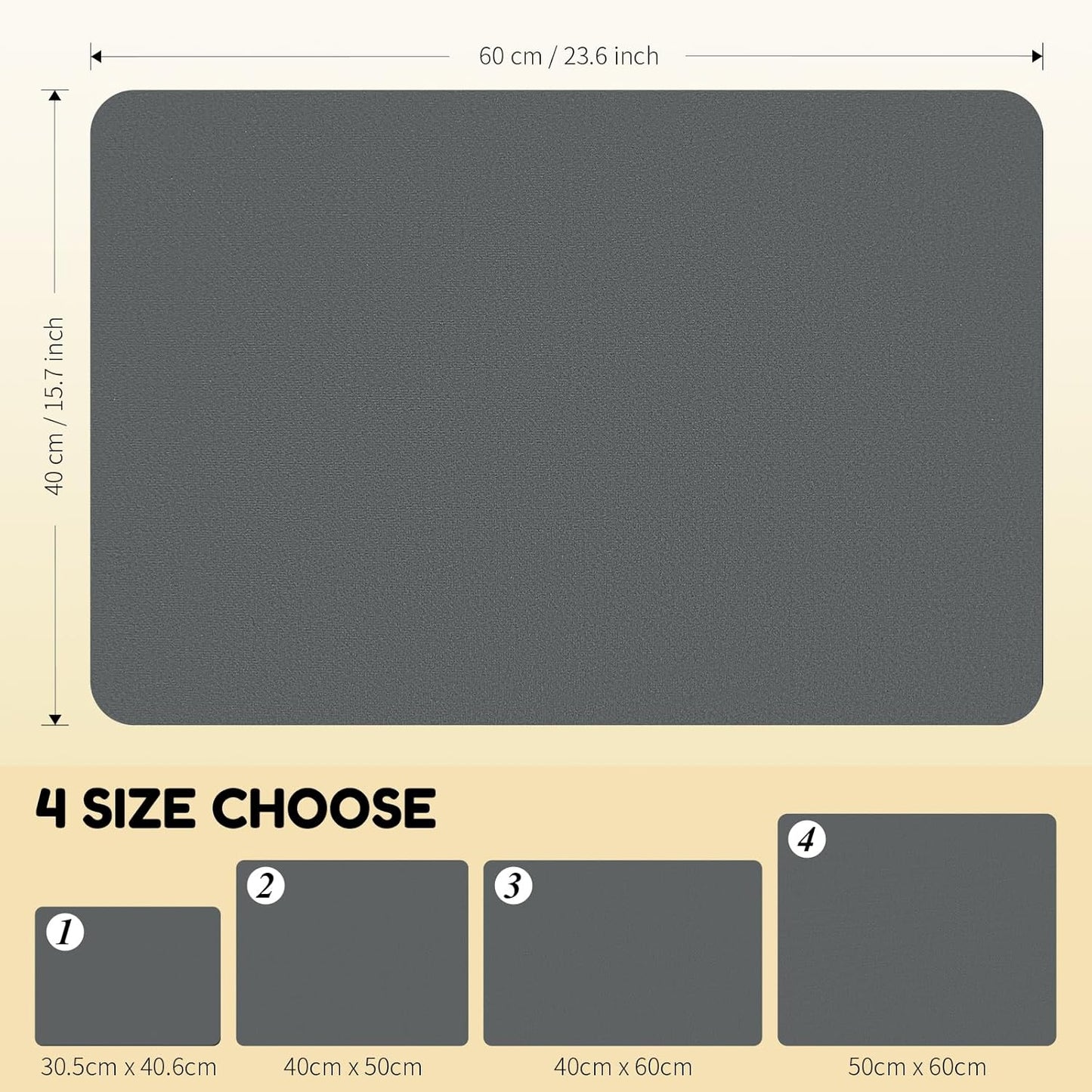 Coffee Mat Hide Stain Rubber (Dark Gray, 40cm×60cm), Coffee Bar Accessories Fit Under Espresso Machine CoffeeMaker Coffeepot, Backed Absorbent Dish Drying Mat for Kitchen Counter