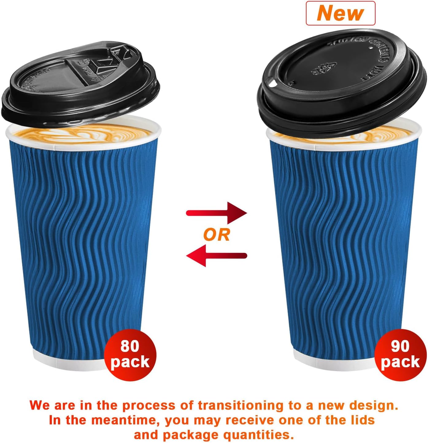 80 Pack 16 oz Disposable Coffee Cups with Lids and Straws, Insulated Ripple Wall To Go Paper Coffee Cups for Coffee, Hot Chocolate and Hot Tea Drinks - Navy