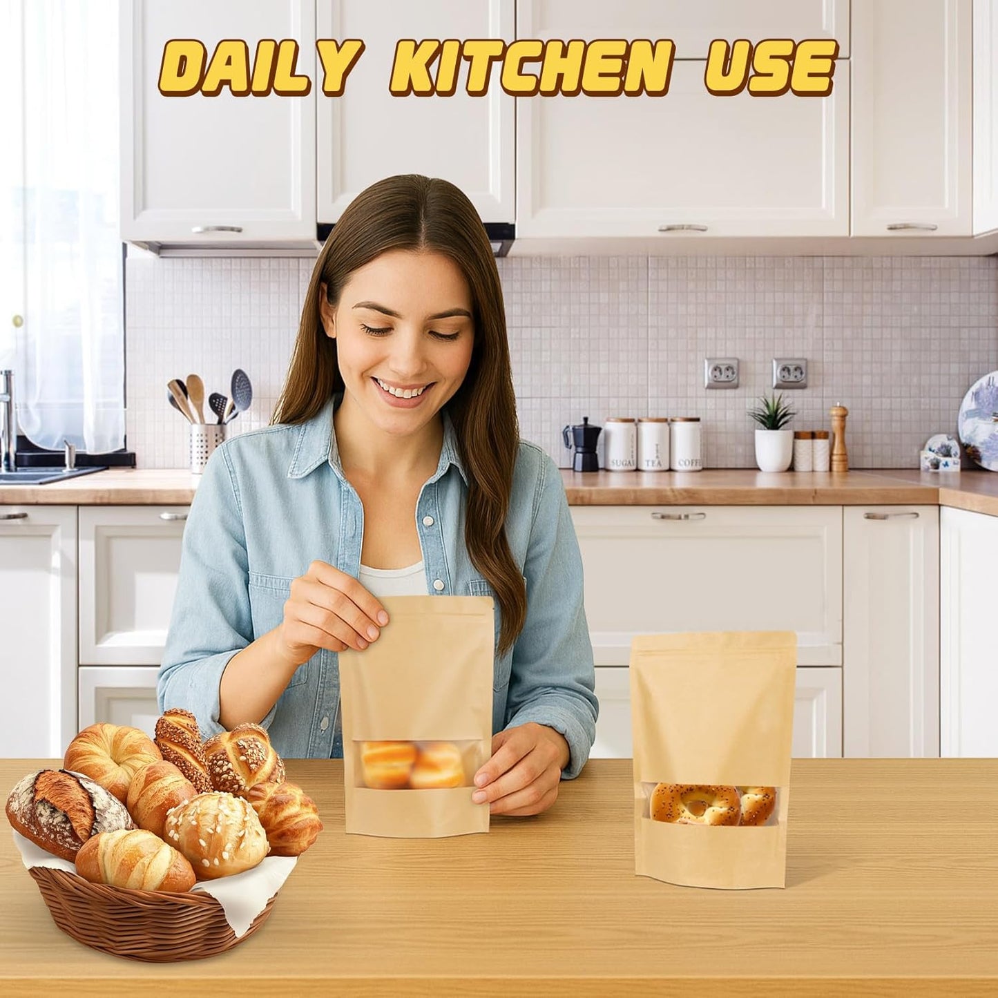 50 Pack Zip Lock Bags, Reusable Snack Bags with Window, Cookie Bags for Pastry, Herbs, Jerky, Spices, Soap, Pet, Gifts, Resealable Baggies for Small Business, Farm Stand Supplies