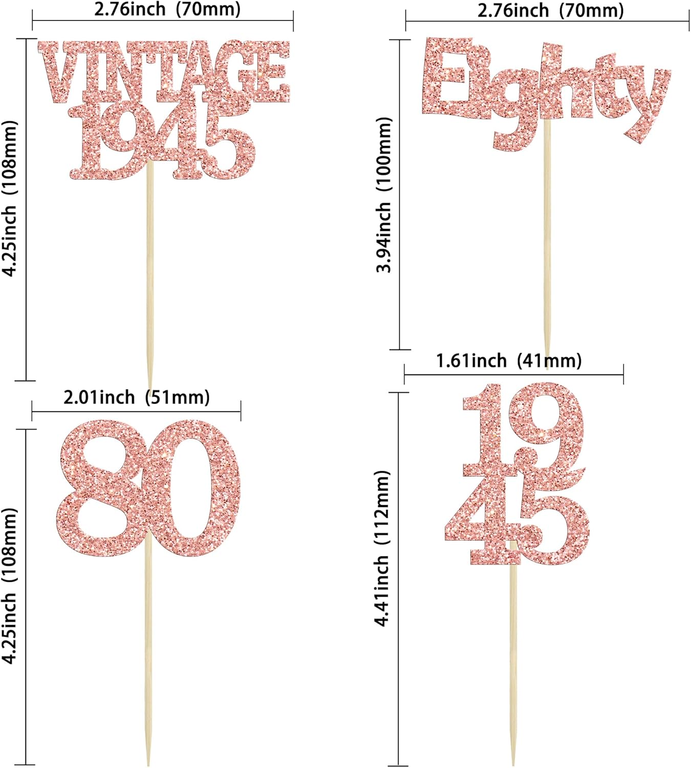 Gyufise 24Pcs 80th Birthday Cupcake Toppers Glitter Cheers to 80 Fabulous Eighty Vintage 1945 Cupcake Picks 80th Birthday Wedding Anniversary Party Cake Decorations Supplies Rose Gold