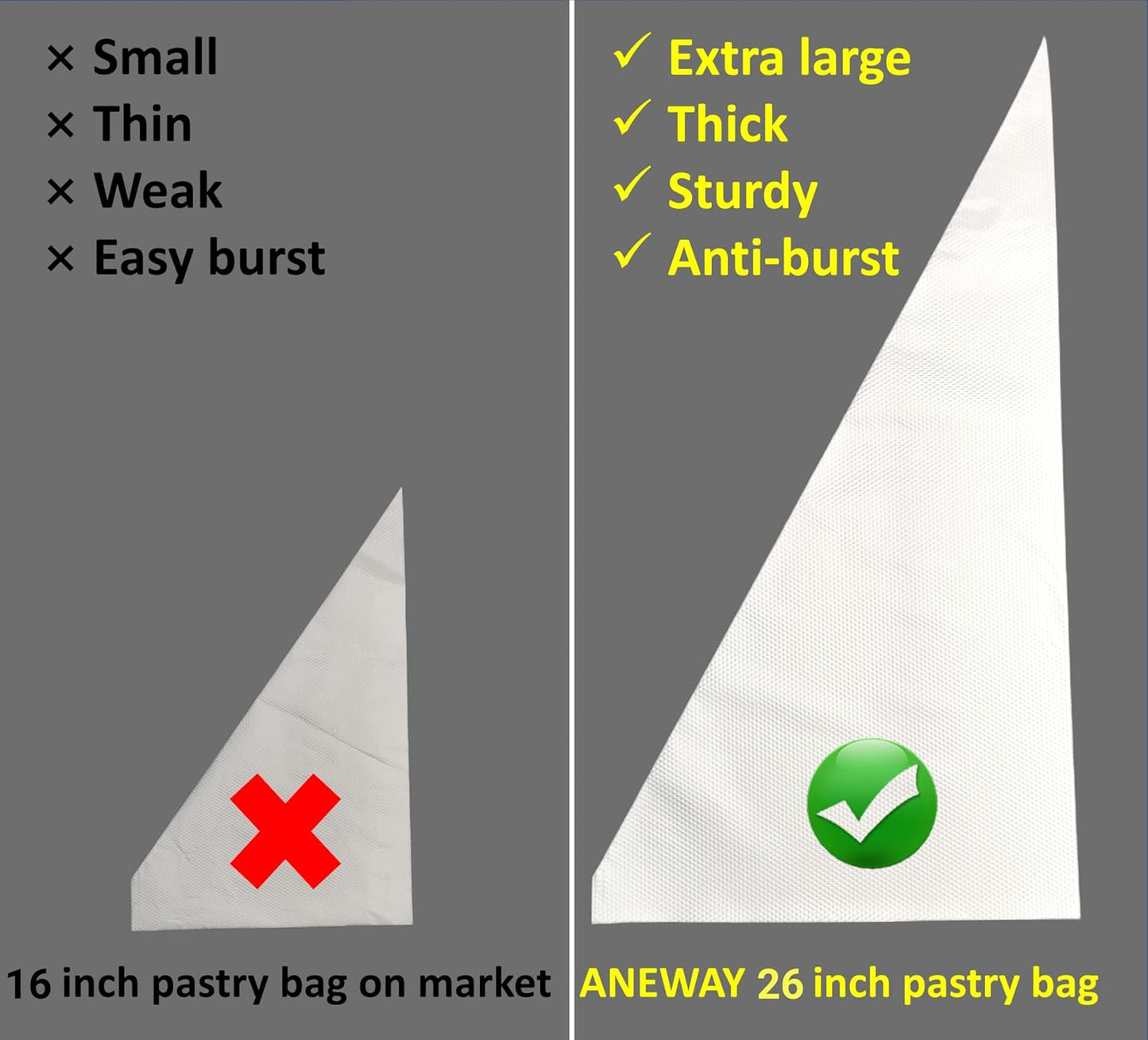 XXL 26 Inch Extra Large Piping Bags,100 Pack Disposable Pastry Bags,Thick Anti-Burst Icing Piping Pastry Bags For Frosting Decorating Cake Cupcake Cookie (26 Inch-100 Pack)