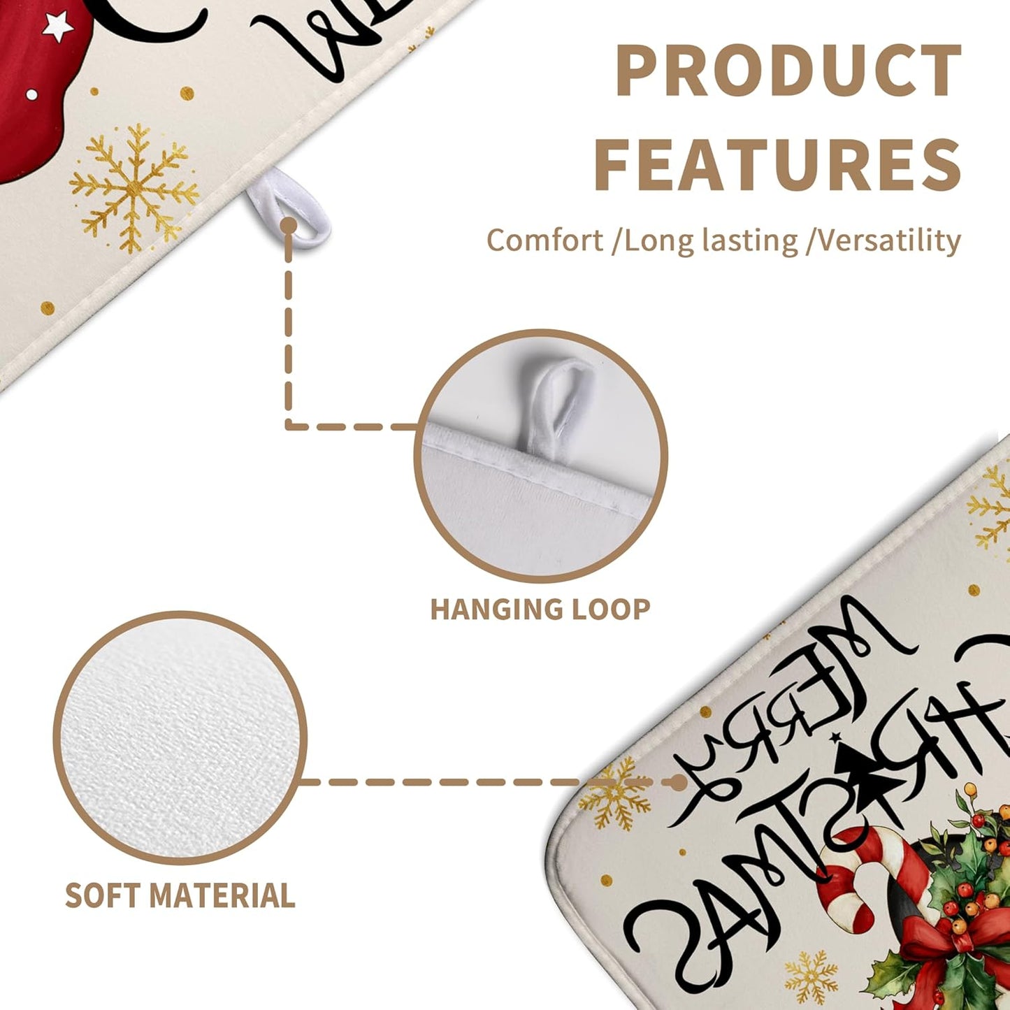 Christmas Santa Themed Dish Drying Mat Winter 18x24 Inch Large Size Drying Pad for Kitchen Counter Snowflake Dish Dry Mats Microfiber Absorbent Kitchen Decor Merry Christmas Coffee Bar Pad