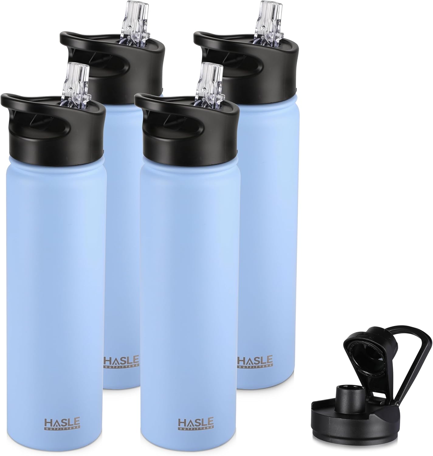 HASLE OUTFITTERS Insulated Water Bottle 22 oz Double Wall Stainless Steel Water Bottle Wide Mouth with Straw Lid & Spout Lid Keeps Cold or Hot(Blue,4)