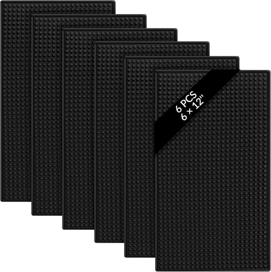 Tioncy 6 Pcs Bar Mat for Countertop 6 x 12 Inch Non Slip Rubber Mat Service Spill Cocktail Bartending Coffee Bar Mats for Hot Dishes Restaurants Barbershop Clippers Hot Pads, Black