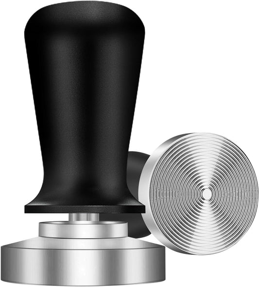 Espresso Tamper,Stainless Steel Ripple Base Coffee Tamper,Espresso Accessories,Calibrated Loaded Espresso Tamper,Ergonomic Handle Espresso Tamper,Fits Most Portafilters,Espresso Tamper (Black, 53mm)