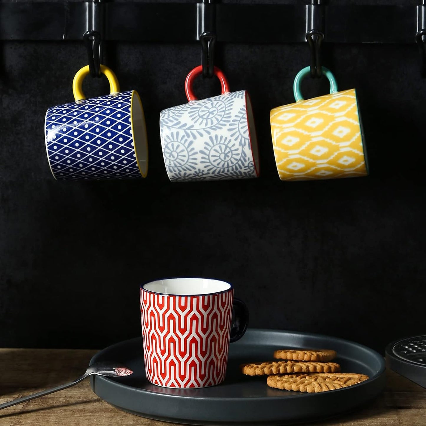 KitchenTour Porcelain Espresso Cups 4 ounce set of 4 for Coffee Machine - Ceramic Demitasse Cups for Latte,Turkish Coffee, Nespresso Lungo, Cappuccino, Tea - Small Shot Mug Bohemia Style