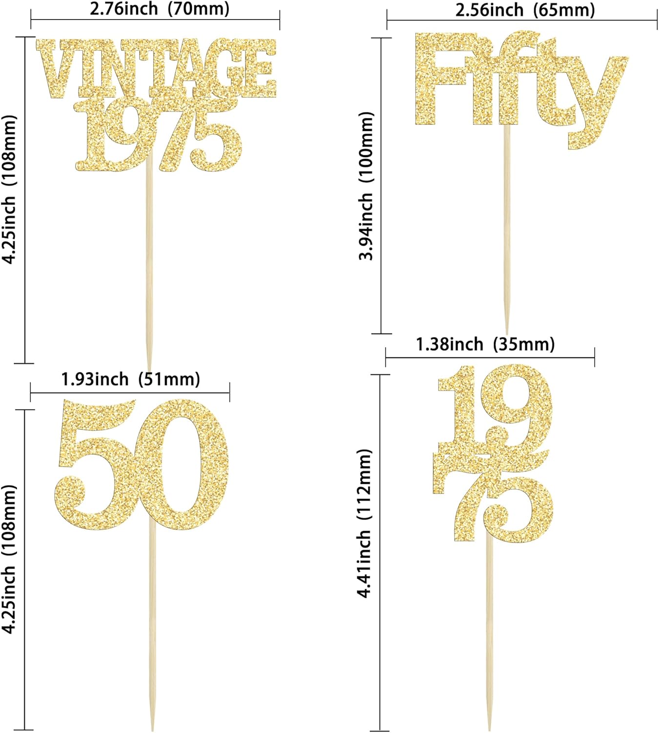 Gyufise 24Pcs 50th Birthday Cupcake Toppers Cheers to 50 Fabulous Fifty Vintage 1975 Cupcake Picks 50th Birthday Wedding Anniversary Party Cake Decorations Supplies Gold