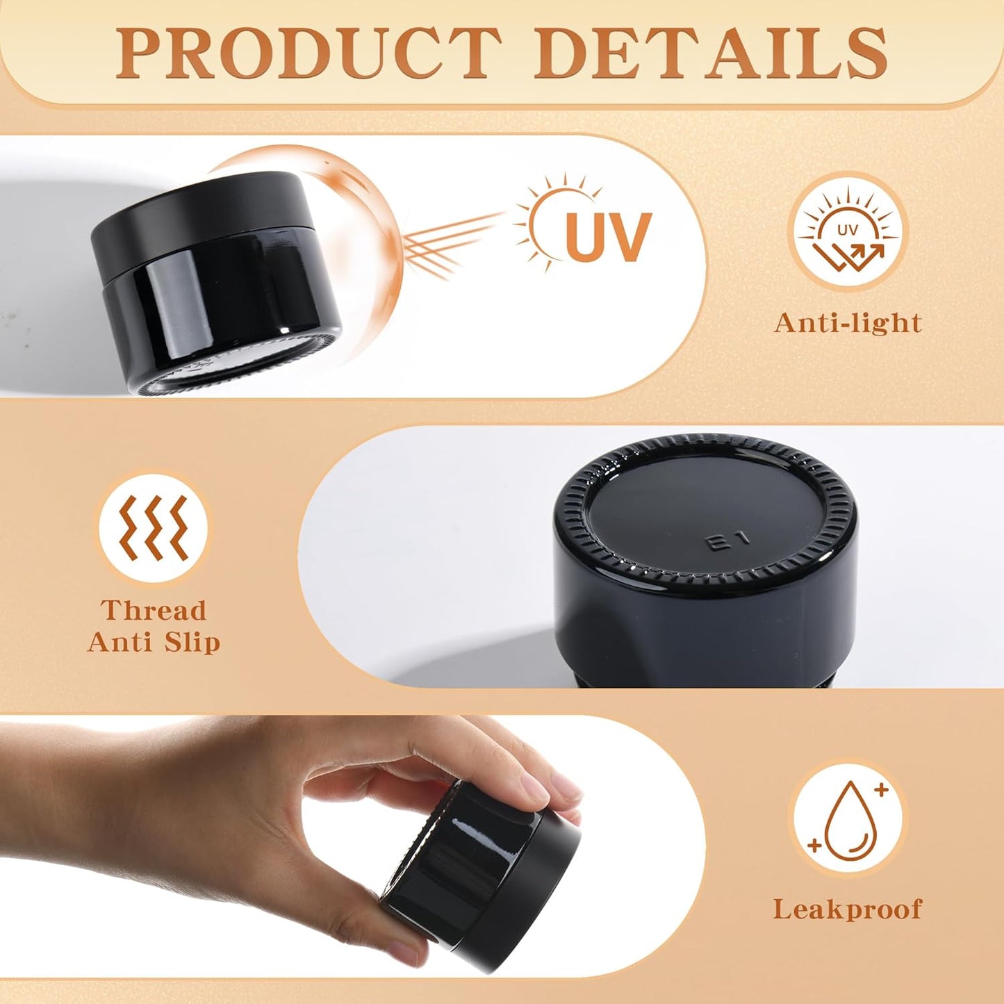 Glass Jars with Lids,Eco-Friendly Cosmetic Containers with Airtight Black Lids & Liners, Multi-Color Options for Cream, Lotion, Body Butter, DIY Skincare Travel Jars (Black, 1oz)