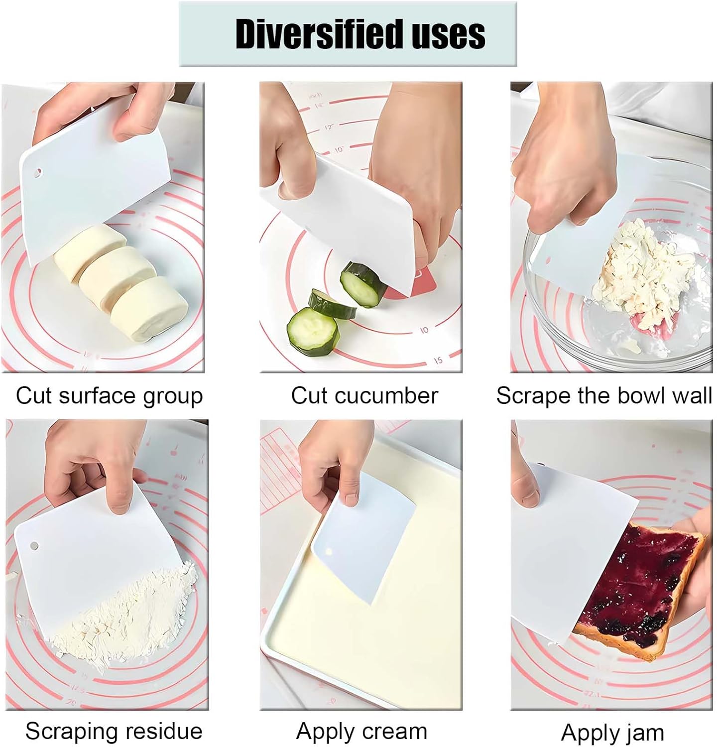 Dough Scraper Plastic Bench Scraper, Dough Scraper Tool Dough Cutter, Flexible Bench Scraper for Making Bread Pizza, 4 PCS