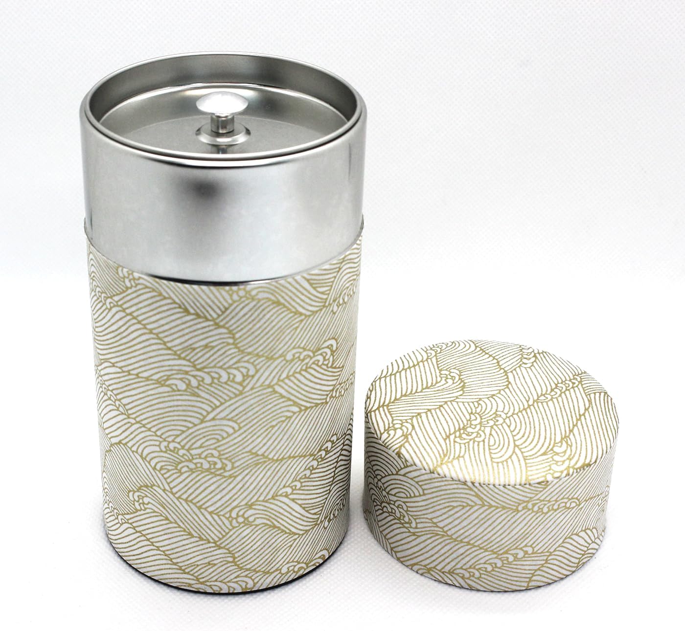 Japanese Pokkan Coffee Spice Tea Tin Canister Washi Paper Storage with Lid 7.05 oz Capacity (Kenran Nami)