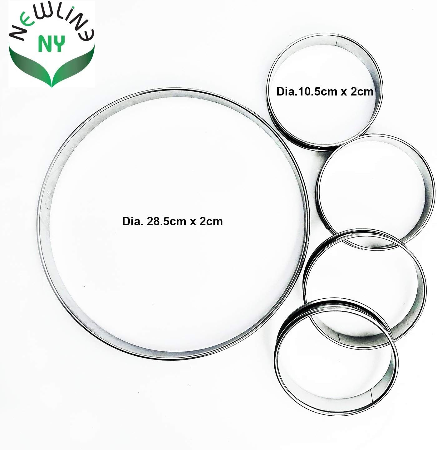NewlineNY Stainless Steel 5 Pcs double rolled edges Circular Round Tart Rings, Pastry Muffin Molding Plating, Set of 5 : 1 x (28cm 11") + 4 x (10cm 4") x (2.2cm 0.85" H)