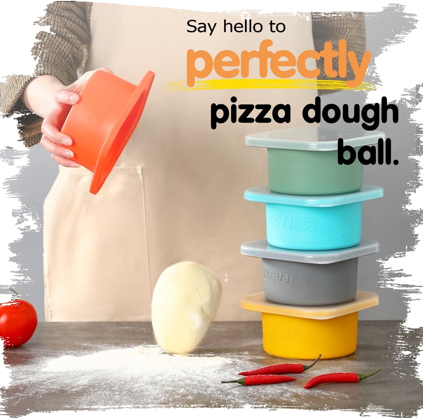 PLUS-Large 1000ml Pizza Dough Proofing Boxes for DIY Artisan Pizza, Food Grade Silicone Stackable Containers with Lids. Freezer, Fridge, Dishwasher Safe (5Space Grey Plus)