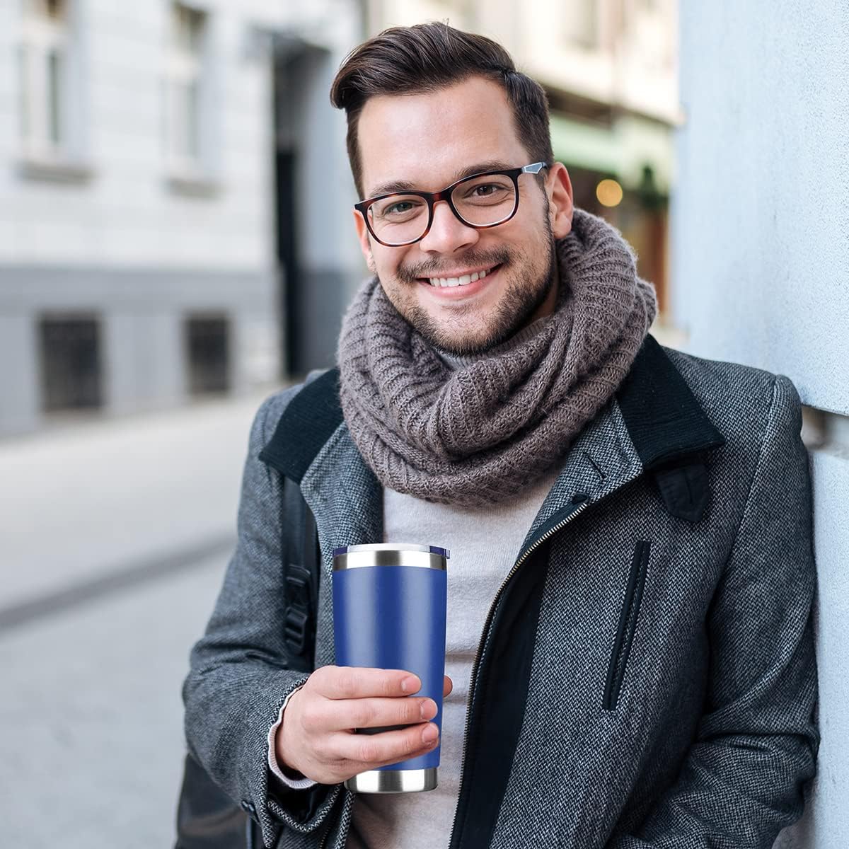 20oz Tumbler Stainless Steel Vacuum Insulated Mug with Lid, Double Wall Travel Mug, Durable Powder Coated Coffee Cup, Suitable for Ice Drinks and Hot Beverage (New Blue 1 pack)