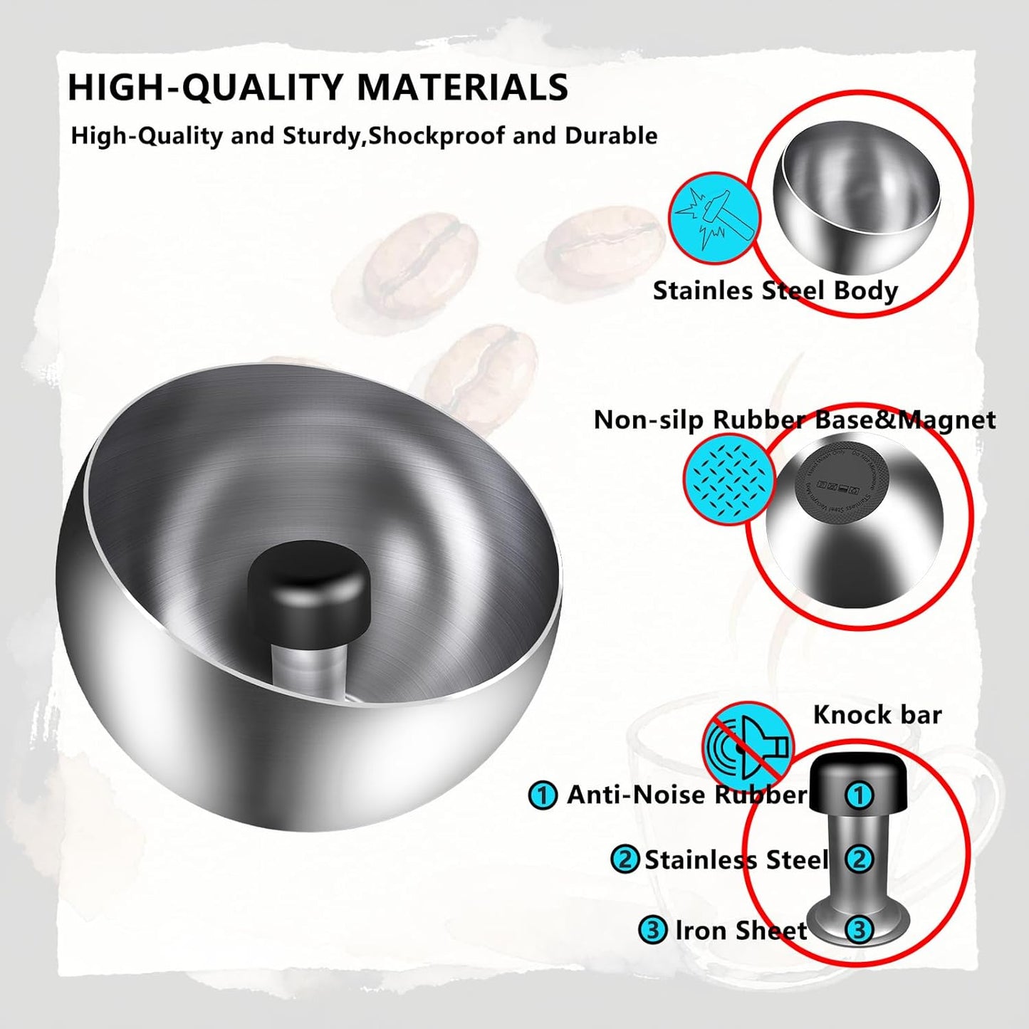 Espresso knock box –Stainless Steel,Coffee Knock box –Magnetic Base Removable Vertical Knock Bar,Knock Box with Shock-Absorbing and Non-Slip Base,Espresso Machine Accessories