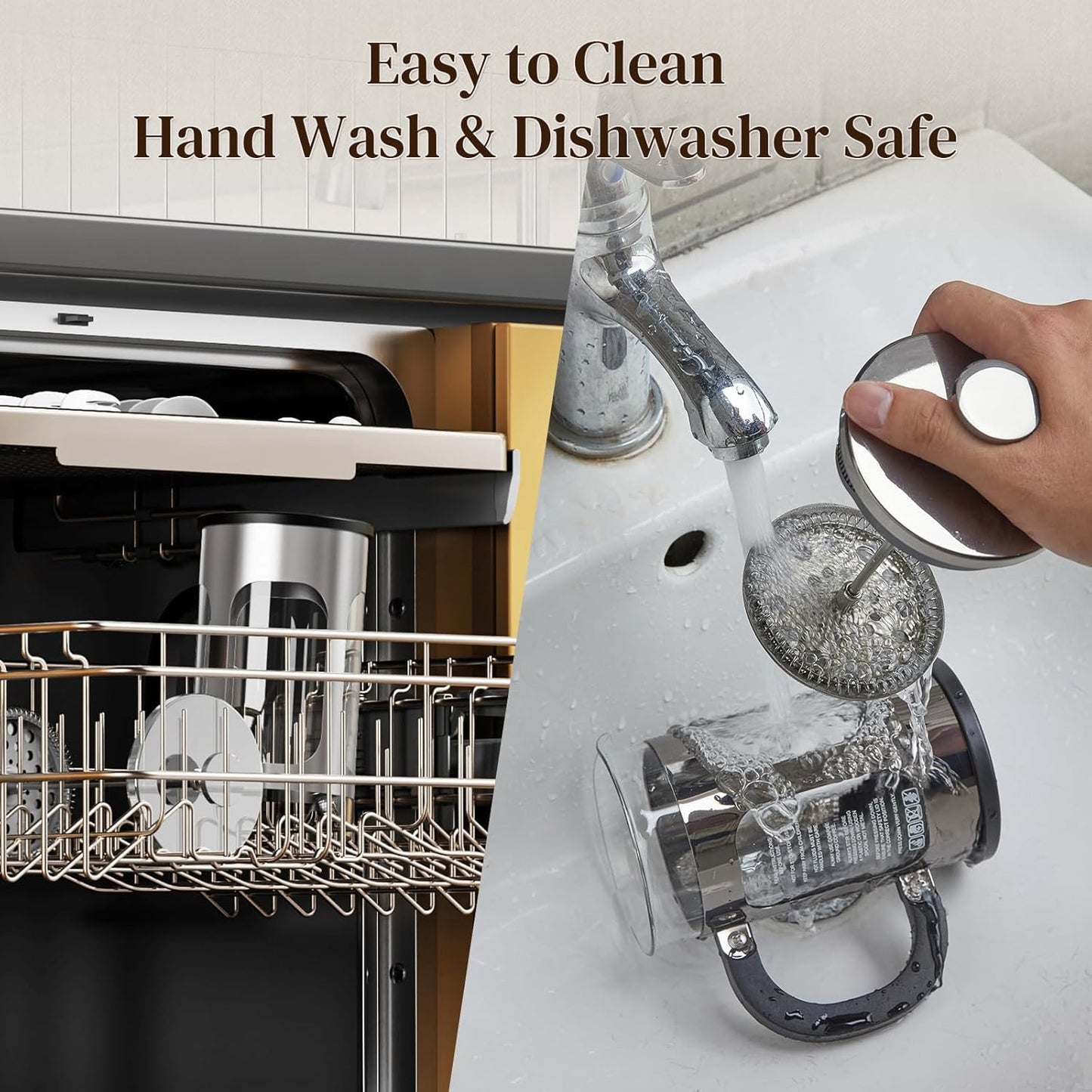 Veken French Press Coffee Maker 34oz 1 L, No Plastic Touching Cafe, Heat Resistant Thickened Borosilicate Glass, Stainless Steel Brewer, Cold Brew Cafetera Teapot for Kitchen Travel Camping, Silver