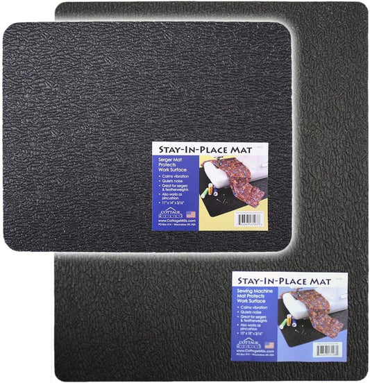 Cottage Mills Stay-in-Place Machine Mats - 2 Piece Set - 11" x 14" & 15" x 18" - Sewing Machine and Serger Mats - Calms Vibration and Dampens Noise. Made in USA.
