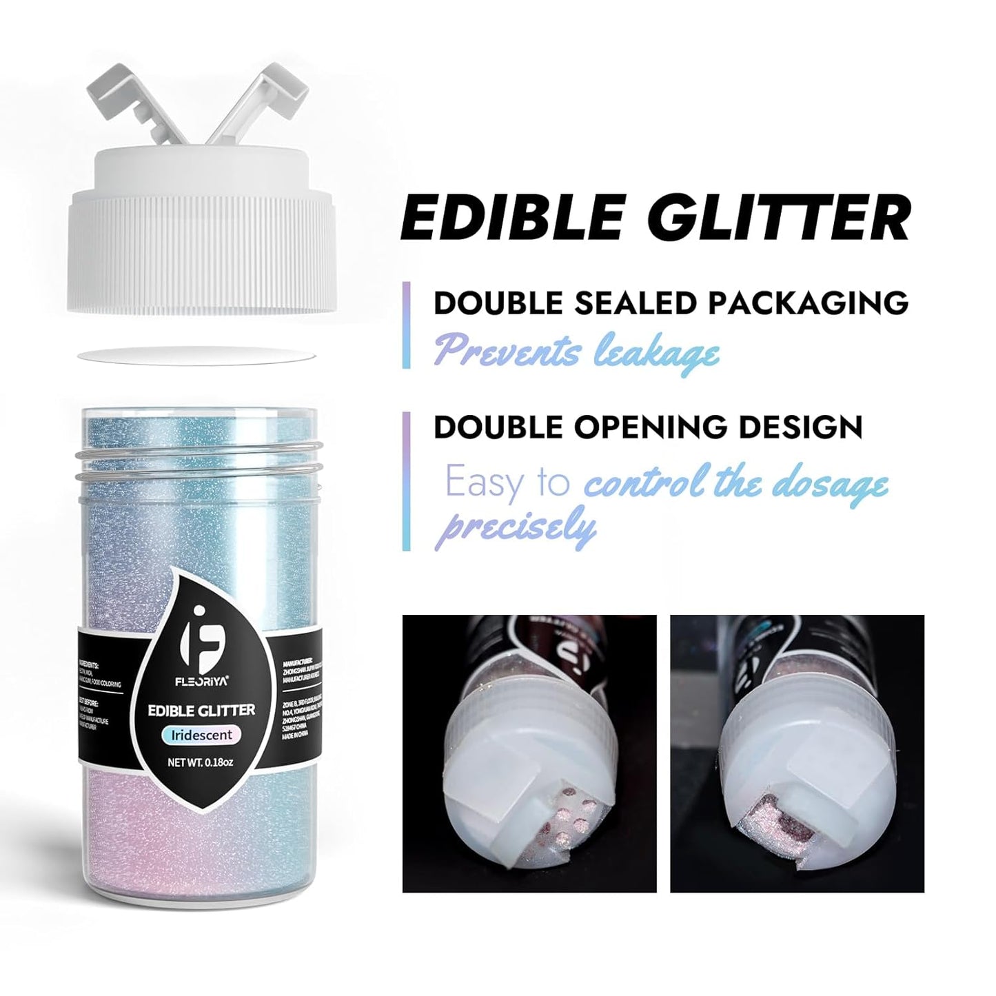 Edible Glitter for Cocktails, Edible Luster Dust 6 Colors, Food Grade Glimmer Sprinkles for Baking, Cakes, Strawberries, Beverage, Cookies, Candy, Chocolate, Vegan (5g/Bottle)