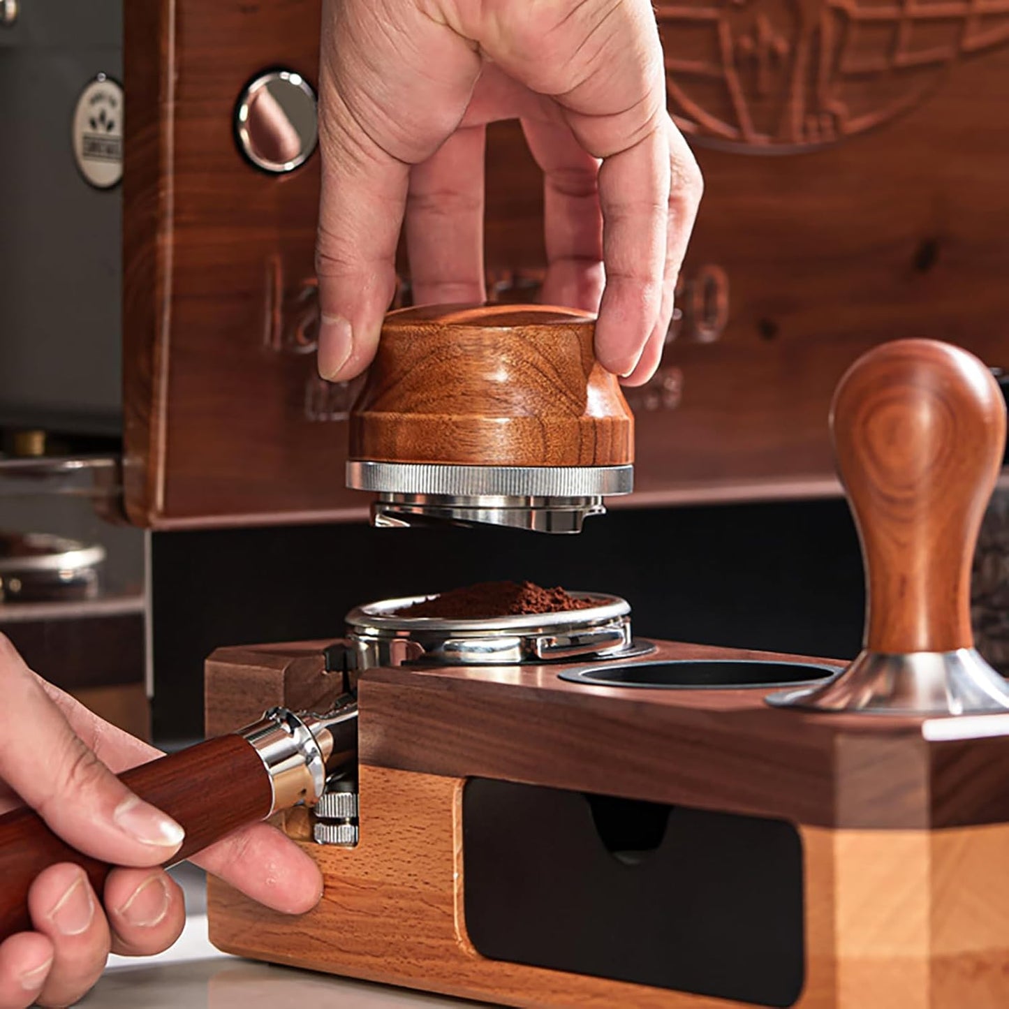 Espresso Tamping Station 58mm 54mm 51mm, Wood Portailter Holder Espresso Coffee Equipment, Espresso Machine Accessories, Barista Tools, Adjustable(Accessories not included)