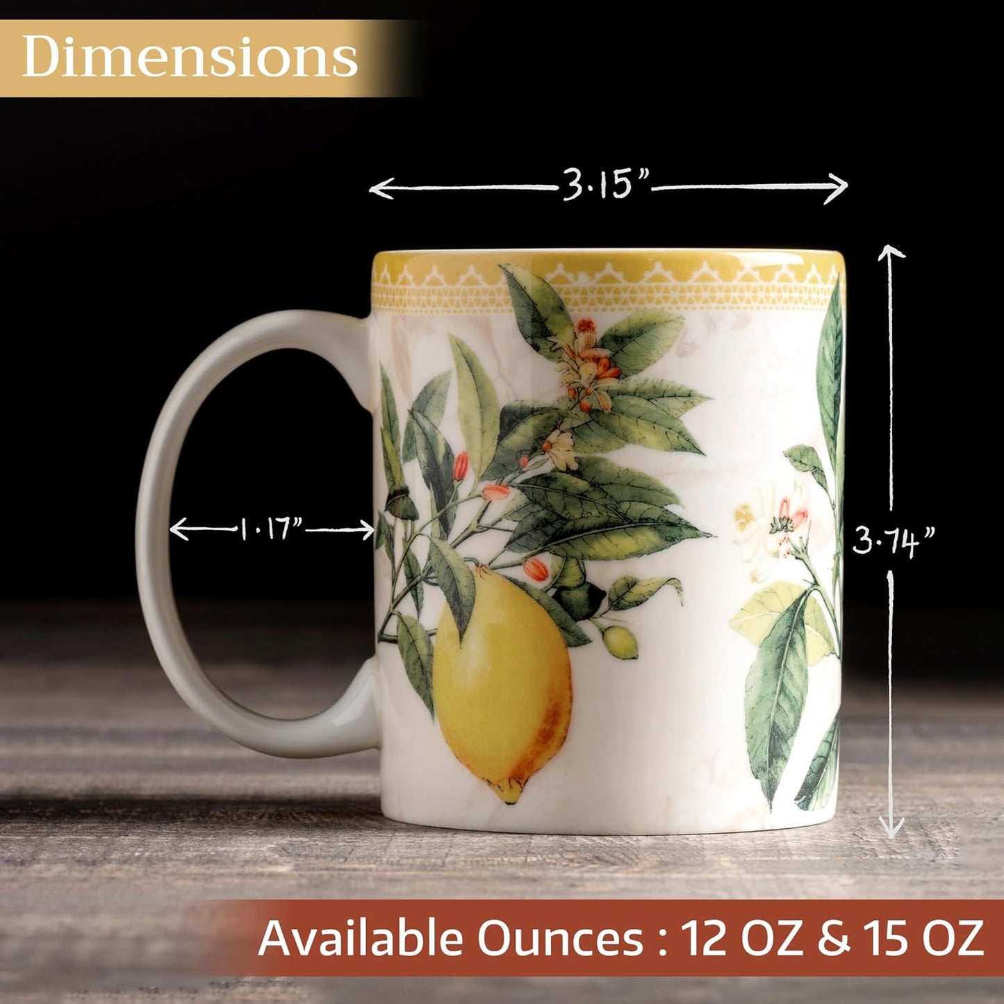 Maison d' Hermine Coffee Mug with Handles Fine Bone China Mugs Pack of Two Tea Cups for Hot Beverages Cappuccino Latte Home Restaurant Office Perfect for Gift (Limoncello, 12 Ounce)