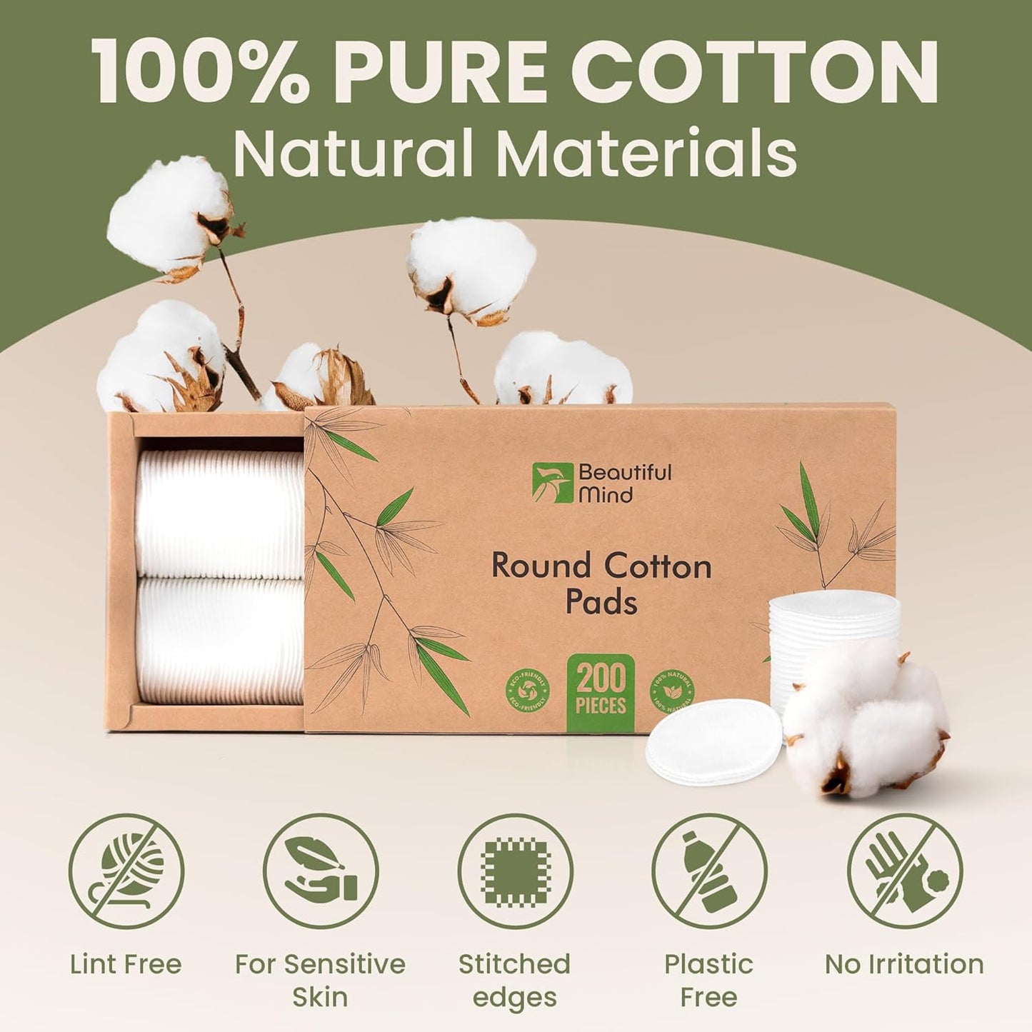 Cotton Round Pads for Face 200 Pack - 3 Layer Eye Makeup and Nail Polish Remover - Lint Free Cleansing Circle Pad for Facial Exfoliating, Toner - Travel Size Skin Care Rounds