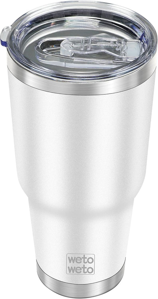 WETOWETO 30oz Tumbler, Stainless Steel Vacuum Insulated Water Coffee Tumbler Cup, Double Wall Powder Coated Spill-Proof Travel Mug Thermal Cup for Home Outdoor (White, 1 Pack)