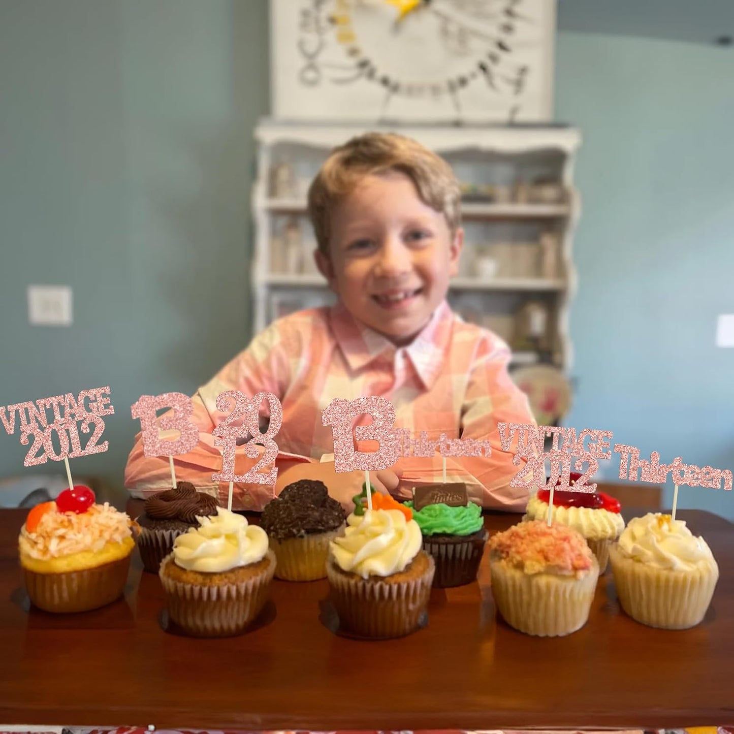 Gyufise 24Pcs 13th Birthday Cupcake Toppers Glitter Thirteen Vintage 2012 Hello 13 Years Birthday Cupcake Picks Official Teenager 13 Cake Decor for Happy 13th Anniversary Party Rose Gold