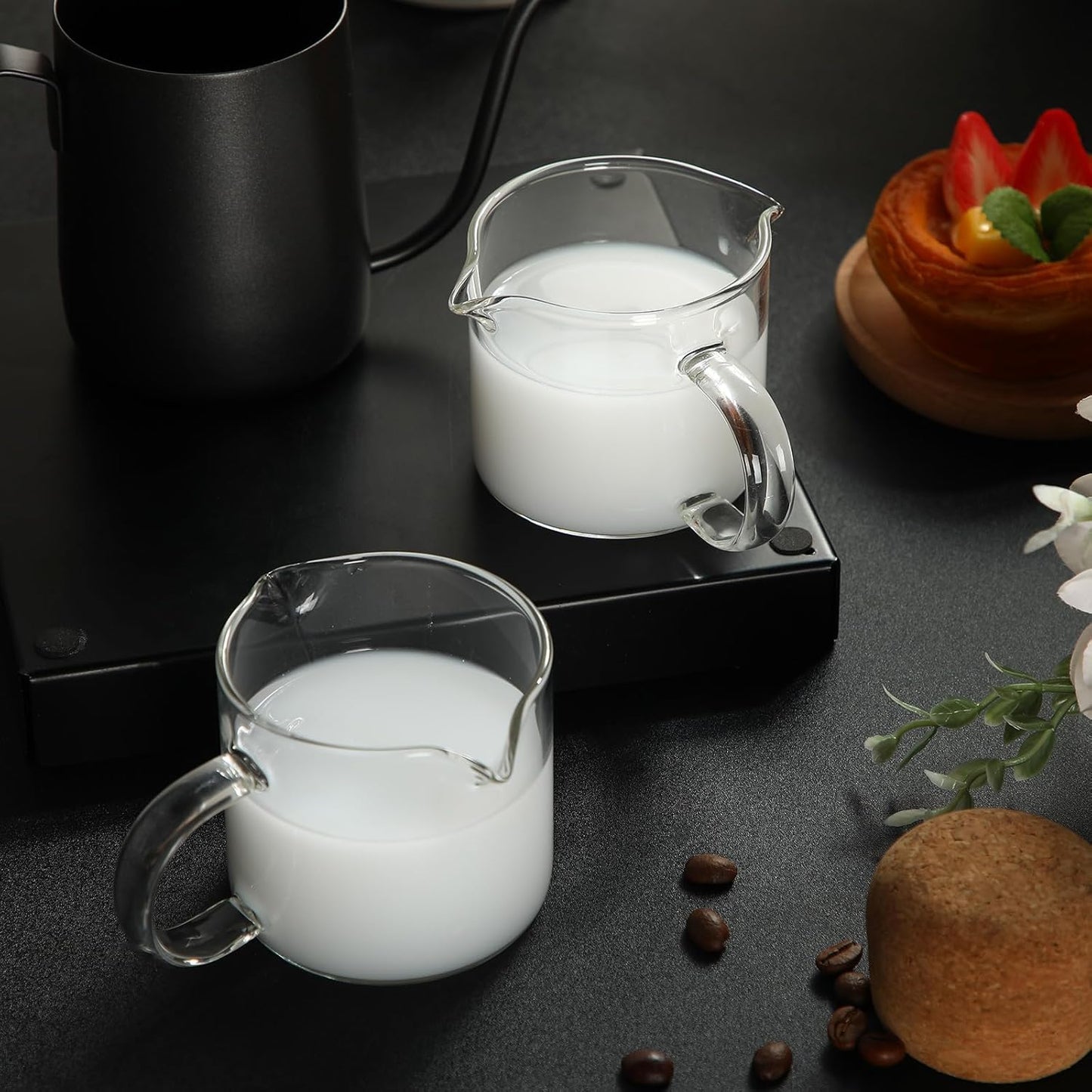 Patelai Espresso Cups Set of 2, 180ml/ 6oz Coffee Cups with Double Spouts & Handle, Clear Espresso Shot Glass for Espresso Machines, Milk Frothing, and Coffee Bars Accessories