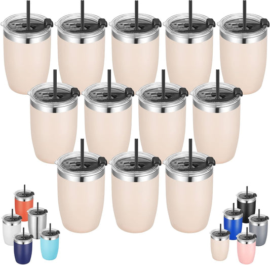 VEGOND Stainless Steel 12 oz Tumblers bulk Vacuum Insulated Double Wall Travel Tumbler with Lid and Straw Reusable Tumbler,Beige 12 pack