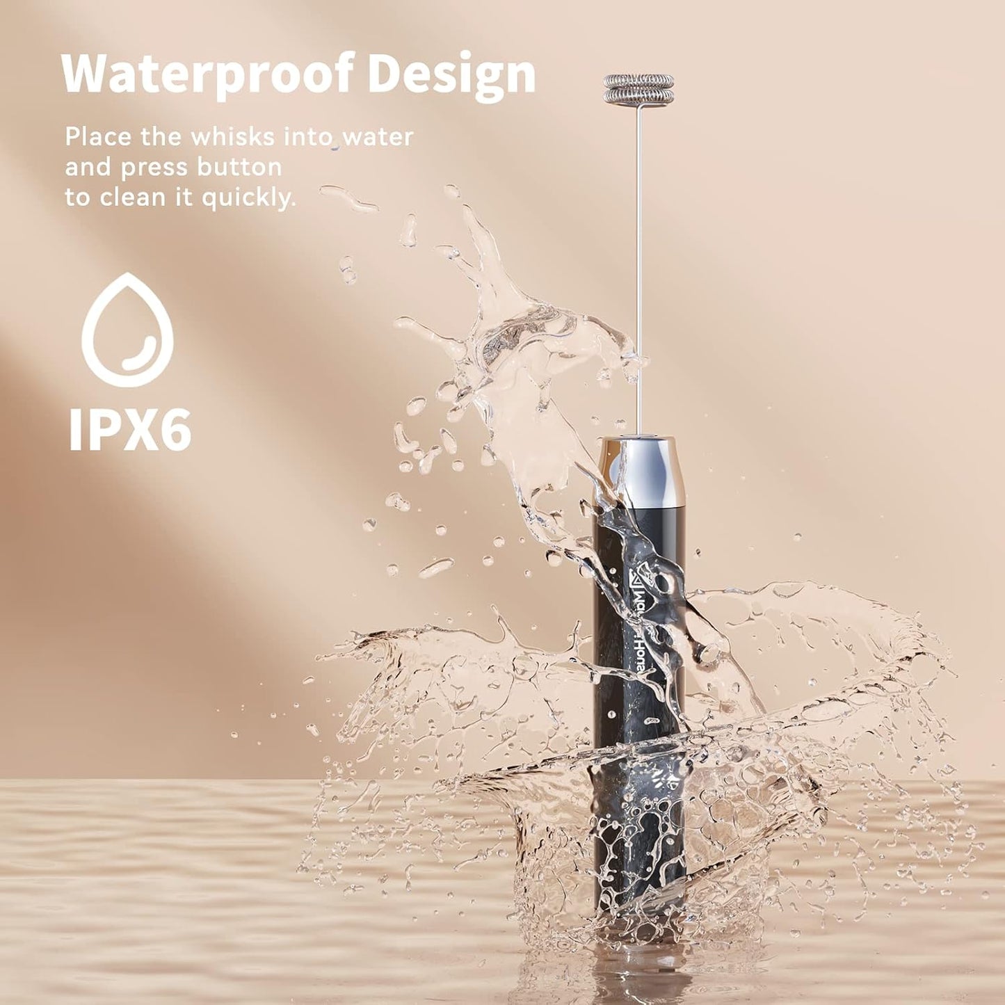 Maestri House Rechargeable Milk Frother with 3 Heads, LunaFro AS Handheld Electric Foam Maker Waterproof Detachable Stainless Steel Whisk Drink Mixer Foamer with Stand for Lattes, Cappuccino, Egg