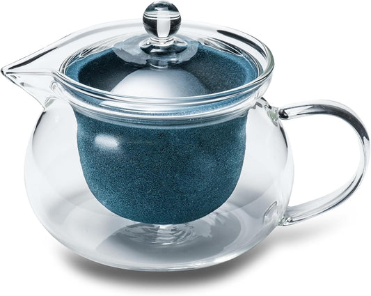 Heatproof Glass Teapot 13.5 fl (400 ml) with Removable Ceramic Infuser strainer Ha-Pot Made in Japan (Green)