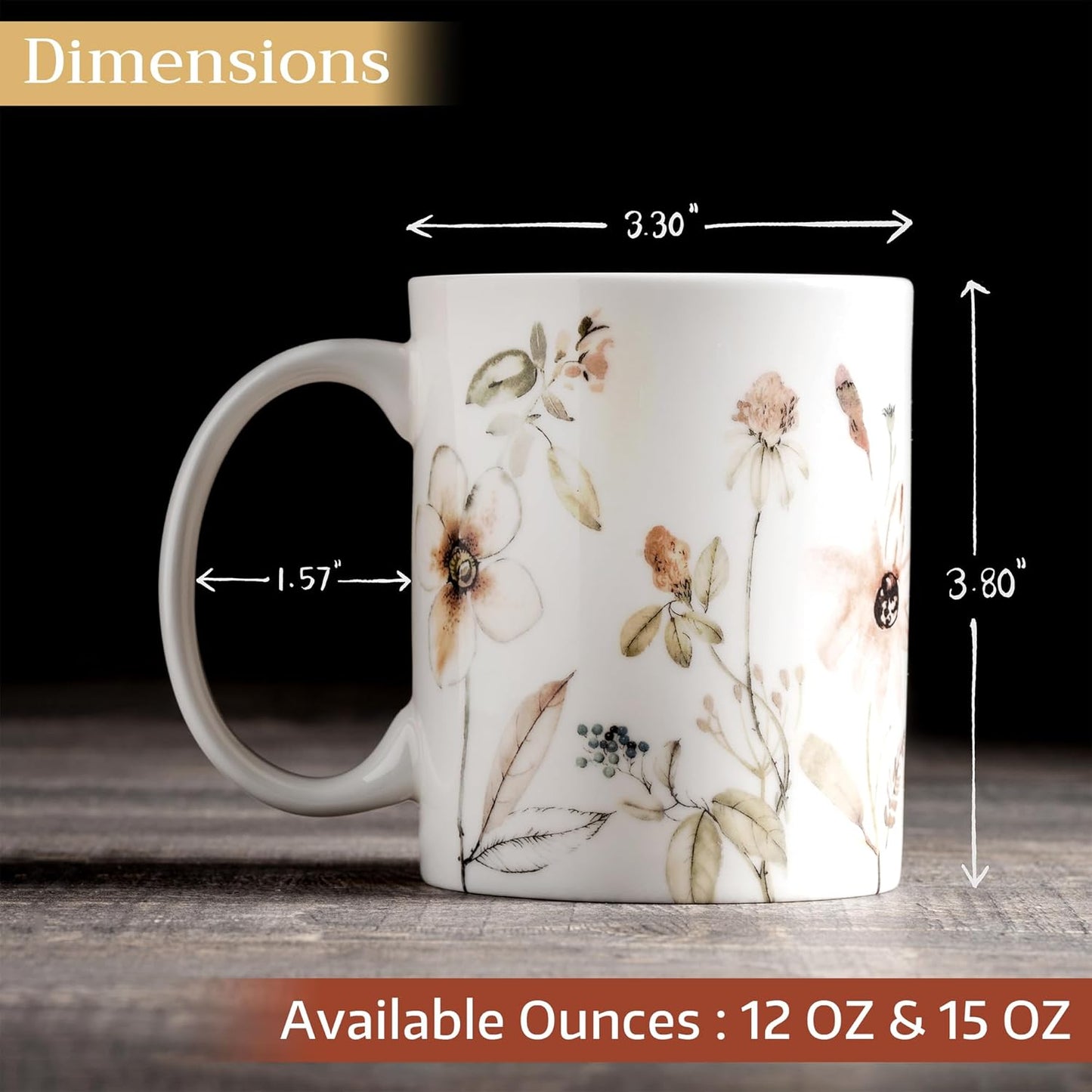 Maison d' Hermine Coffee Mug with Handles Fine Bone China Mugs Pack of Two Tea Cups for Hot Beverages Cappuccino Latte Home Restaurant Office Perfect for Gift (Ice Florals, 15 Ounce)