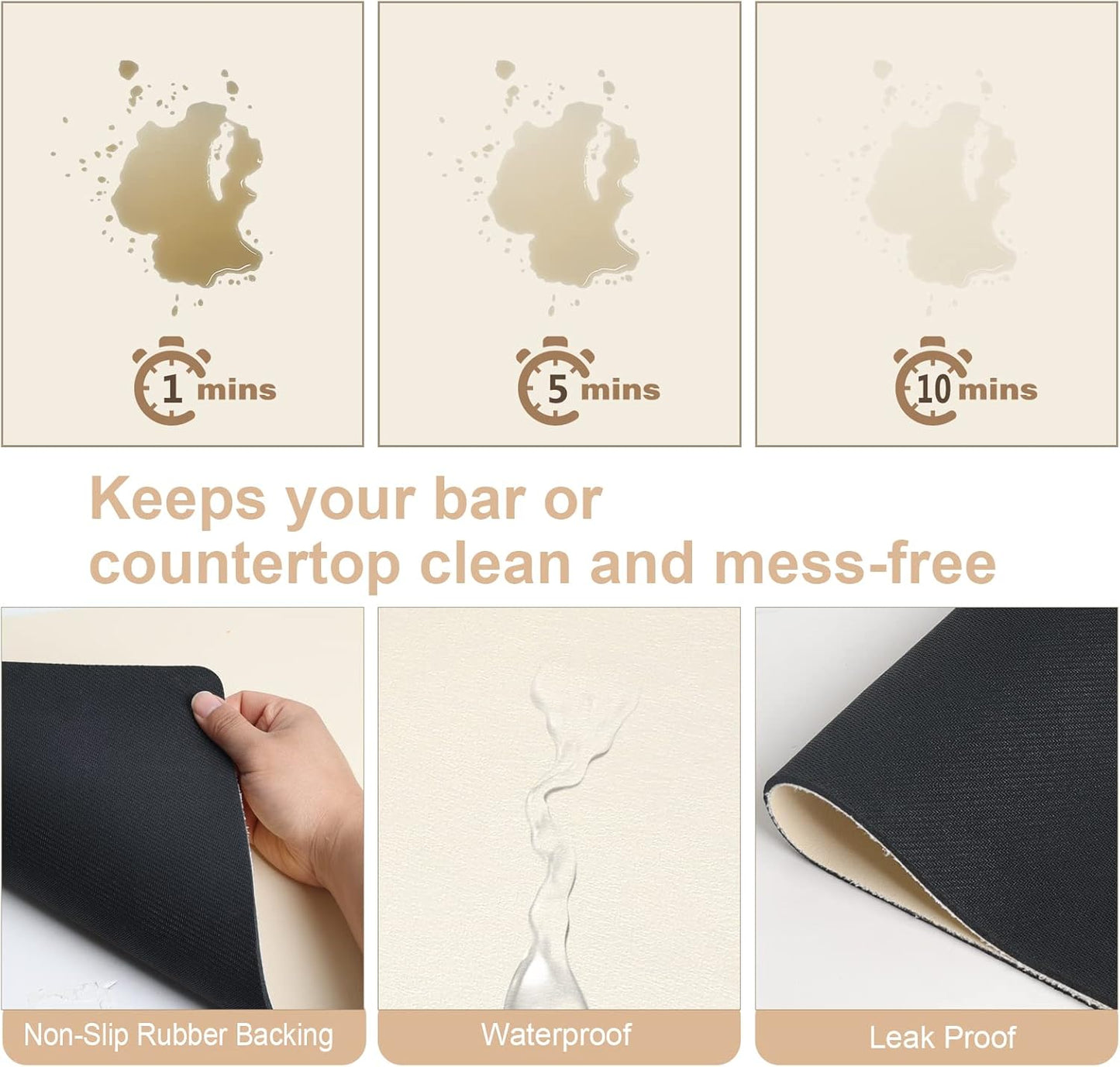 ZLR Coffee Mat - 12" x 16" Small Kitchen Hide Stain Absorbent Dish Drying Mat for Countertop - Easy to Clean Coffee Bar Mat for Espresso Machine and Spill Protection - Creamy