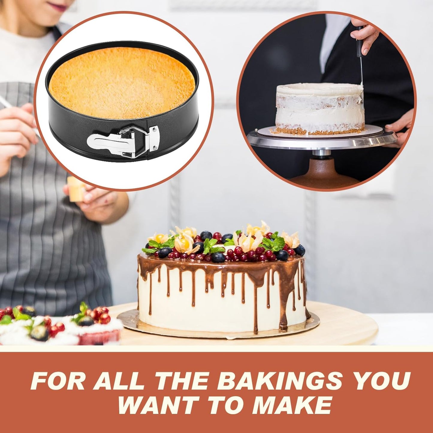 4 Pcs 8 Inch Non Stick Springform Pan with Removable Bottom Carbon Steel Cheesecake Pan Round Springform Cake Mold with Stainless Steel Spring Buckles for Baking Kitchens Restaurant