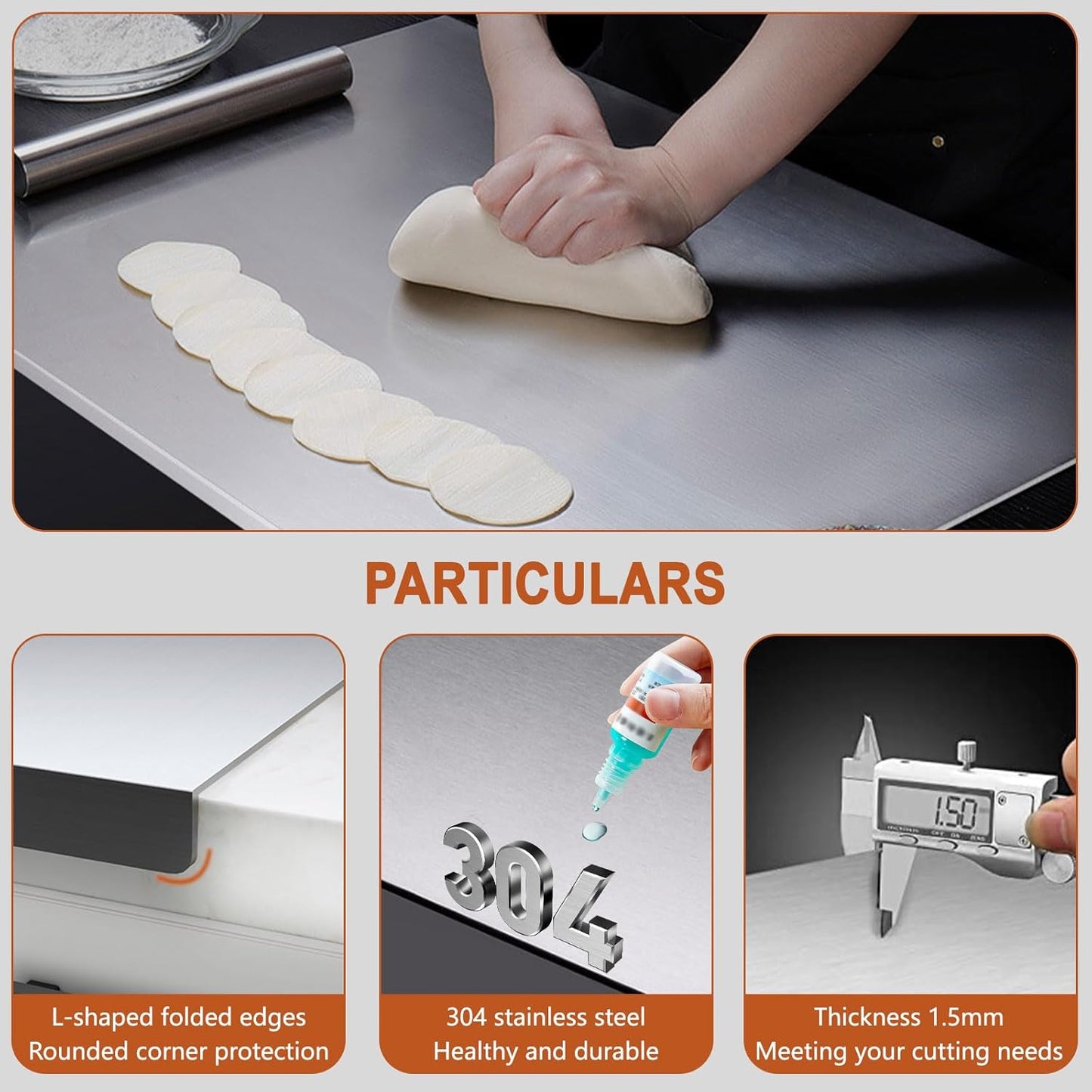 Stainless Steel Cutting Boards for Kitchen,304 Stainless Steel Chopping Boards with Lip and Non-slip silicone pad for Countertop Cutting Meats Fruits,Easy To Clean(11.8 * 15.7 * 0.06inch)