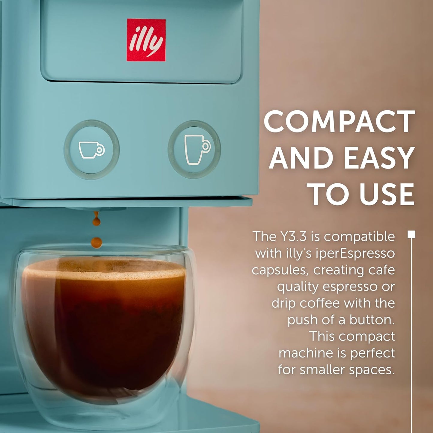 Illy Y3.3 Espresso Machine, Single Serve Coffee Machine for IperEspresso Capsules, Single Cup Espresso Maker (Amalfi Blue)