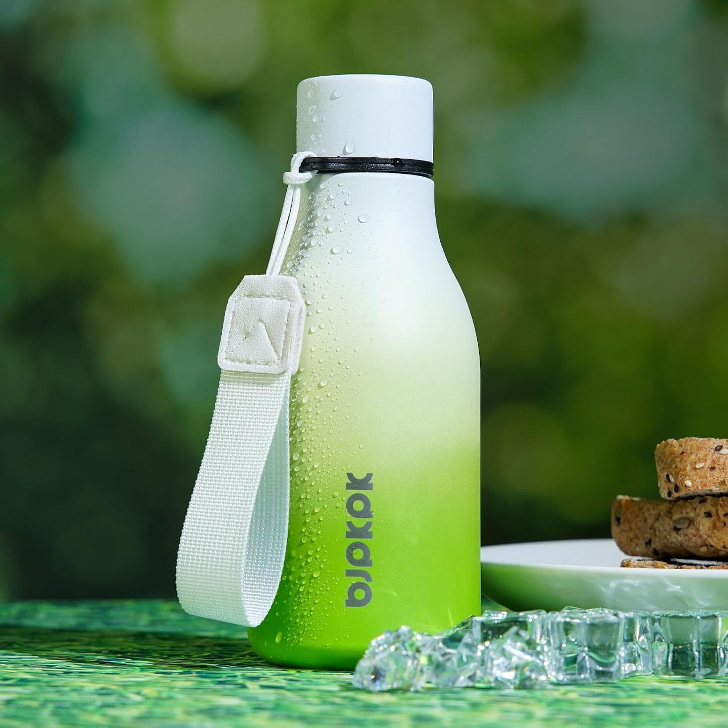 BJPKPK Insulated Water Bottles, 12oz Stainless Steel Metal Water Bottle with Strap, BPA Free Leak Proof Thermos, Mugs, Flasks, Reusable Water Bottle for Sports & Travel, Elegant Green