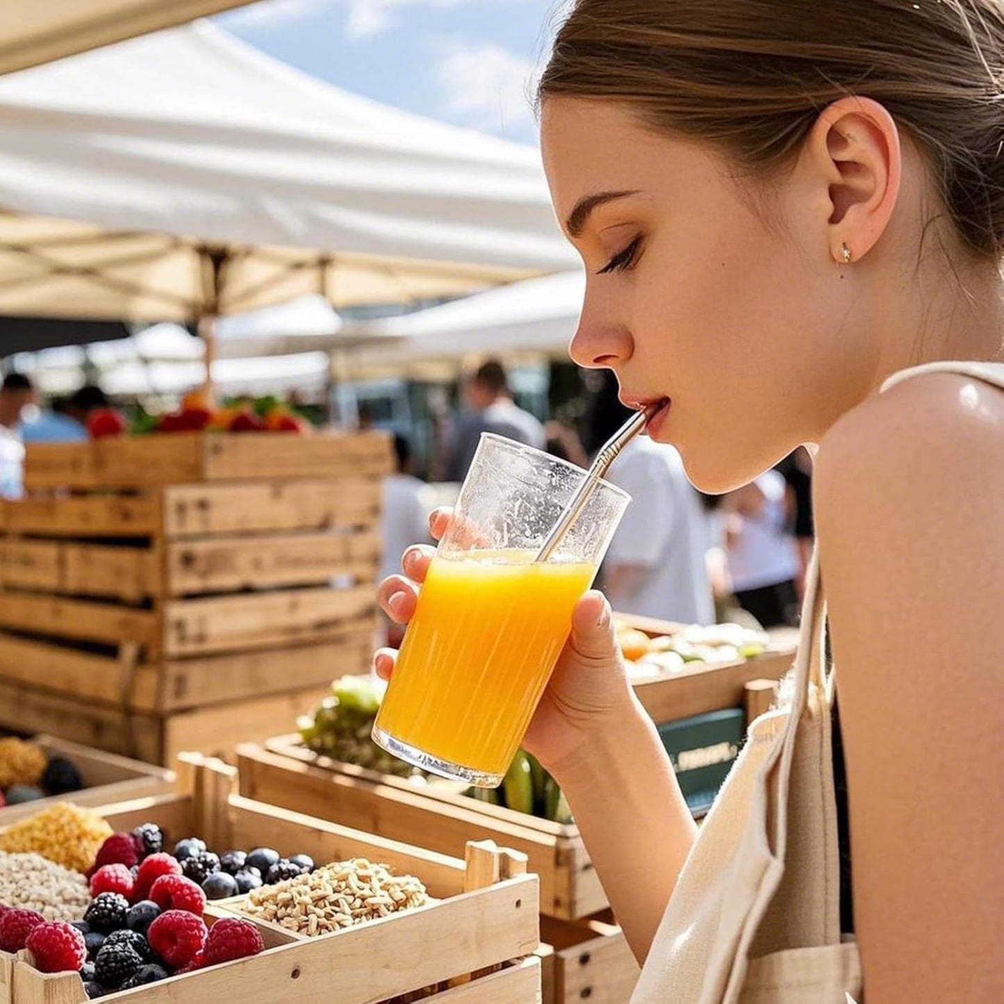 dcieiosul Set of 6 Reusable Metal Straws, 8.5'' Long Stainless Steel Straw with Cleaning Brushes and Case, Drinking for 20 oz Tumblers.