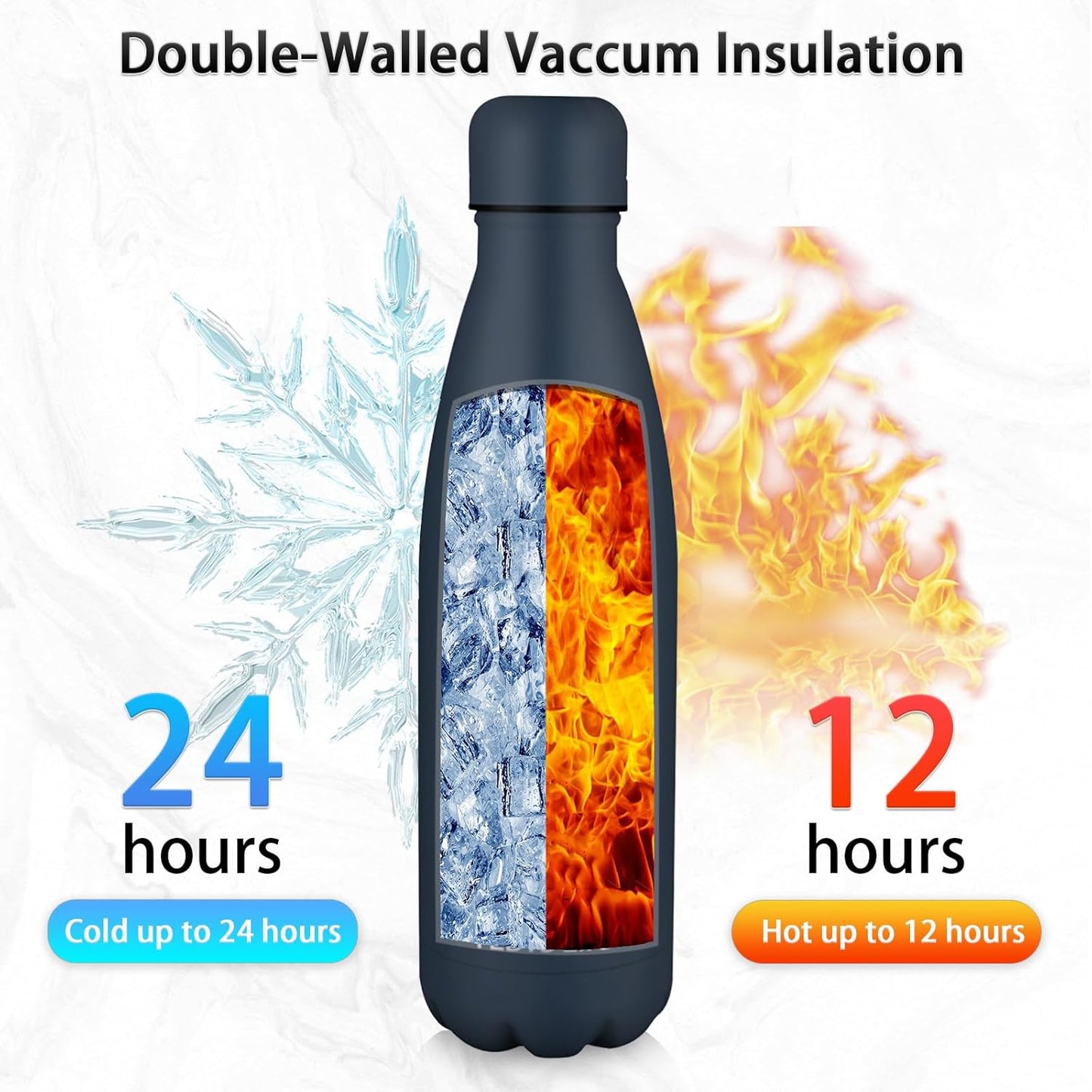 Insulated Water Bottle, 17oz Stainless Steel Water Bottles with straw lid, Metal Sports Water Bottles for Boys,Girls, Double Wall Vacuum BPA-Free Flask for School, Sports (Dark blue)