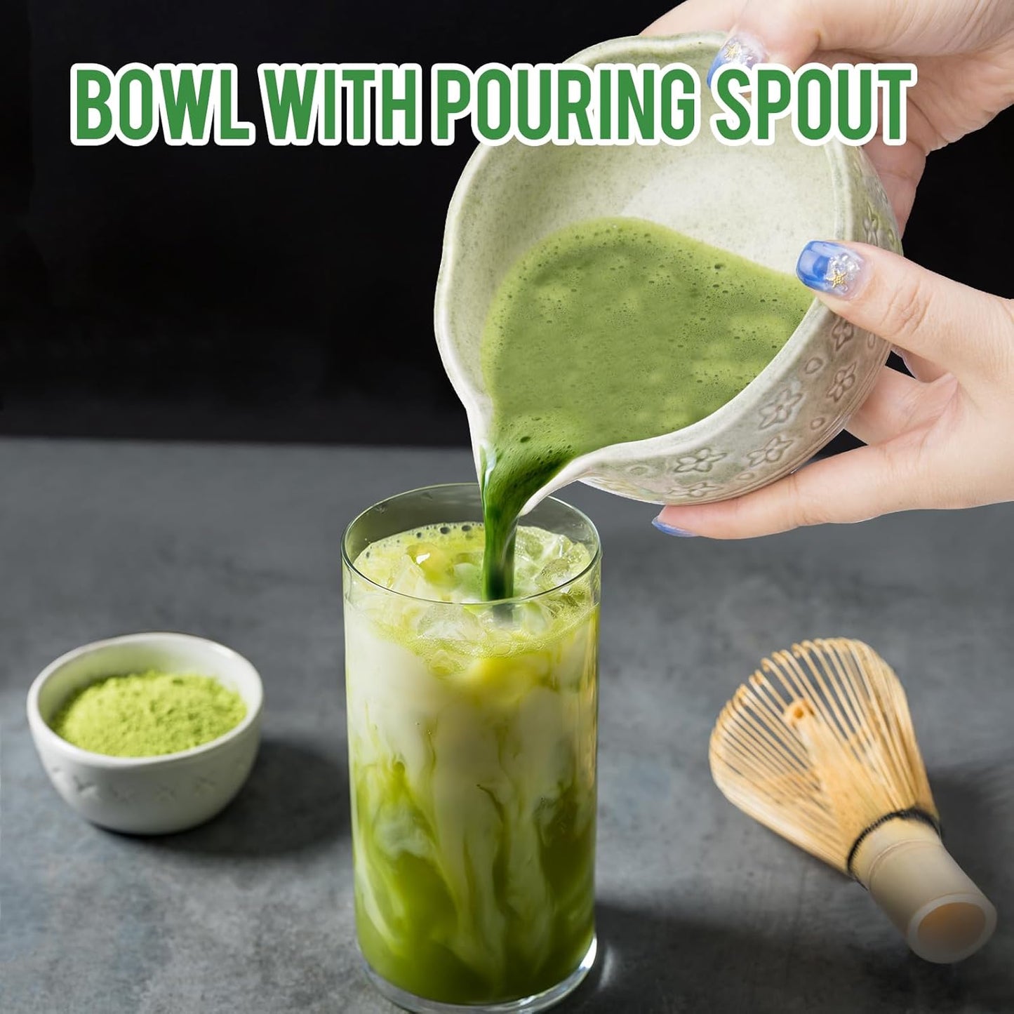 Matcha Whisk Set - 7 PCS Matcha Kit, Matcha Tea Set for Making Breakfast Green Tea Lattes - Whisk, Bowl with Spout, Whisk Holder - Gift for Tea Beginner, Friend, Daughter, Family