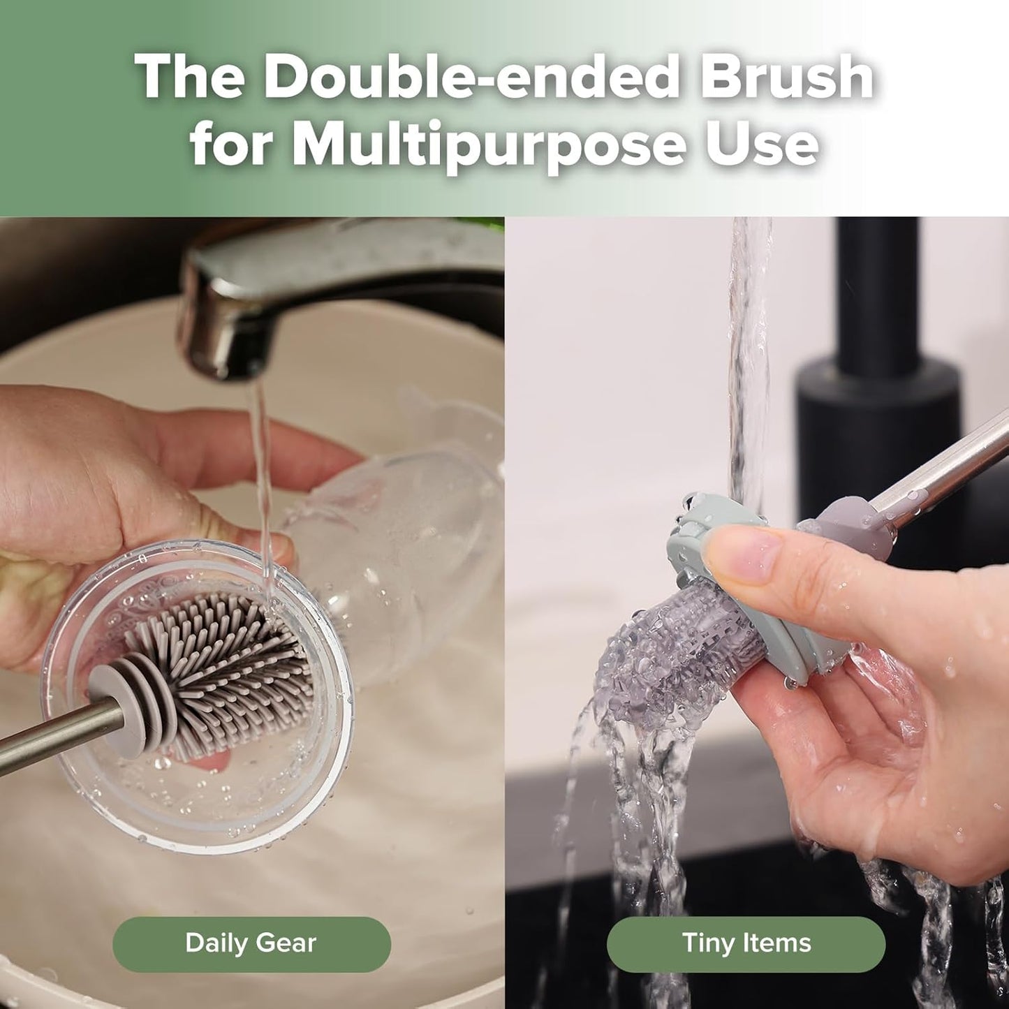 Haakaa Silicone Cleaning Brush - Baby Bottle Brush Cleaner for Breast Pump,Nipple,Breast Milk Storage Bag - Food Grade Silicone - 1 Count - Grey