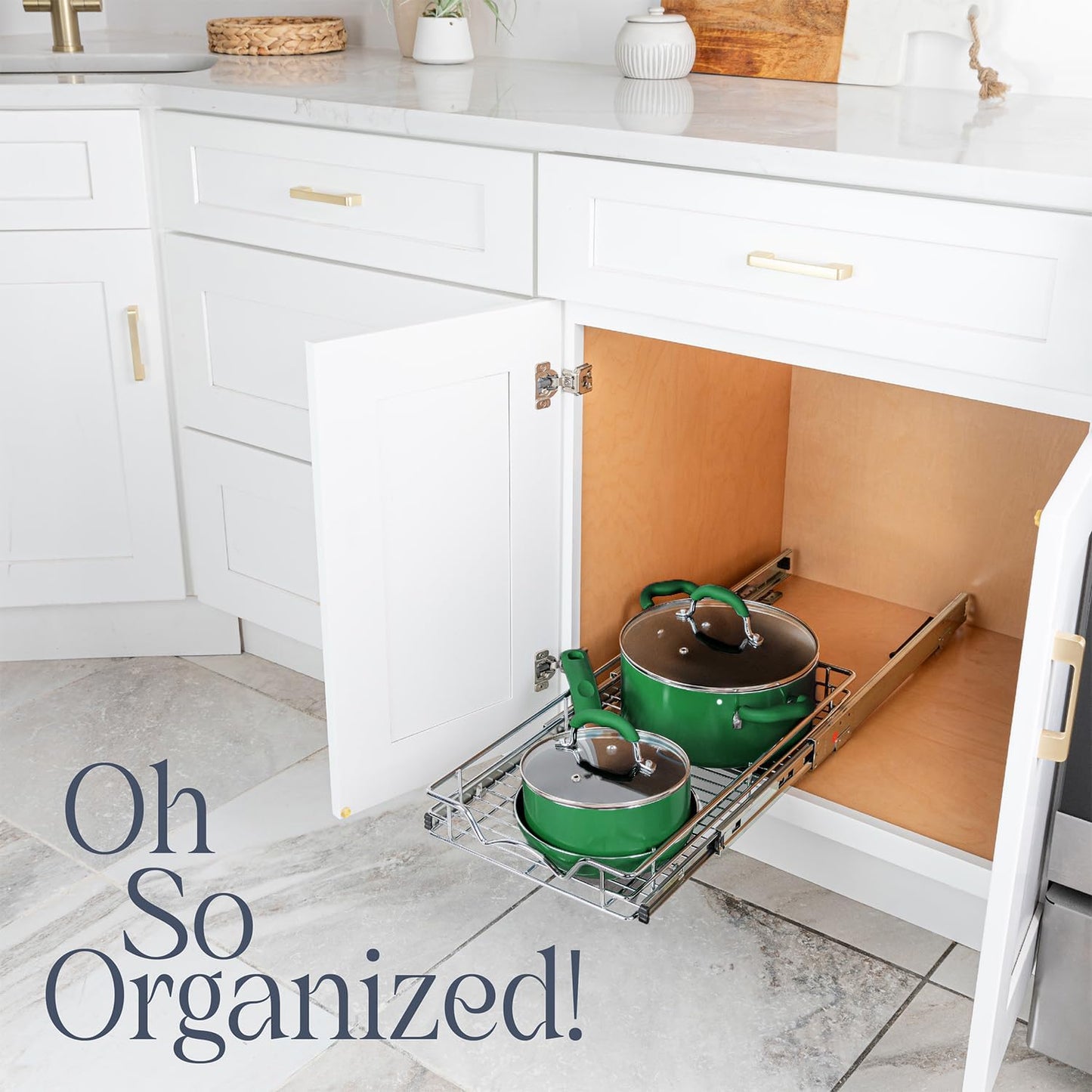 HOLDN’ STORAGE Pull Out Cabinet Organizer, Heavy Duty Caddy w/Lifetime Limited Warranty -26”W x 21”D - Requires At Least 27-1/4” Cabinet Opening, Steel Metal Cabinet Drawers Slide Out, Chrome